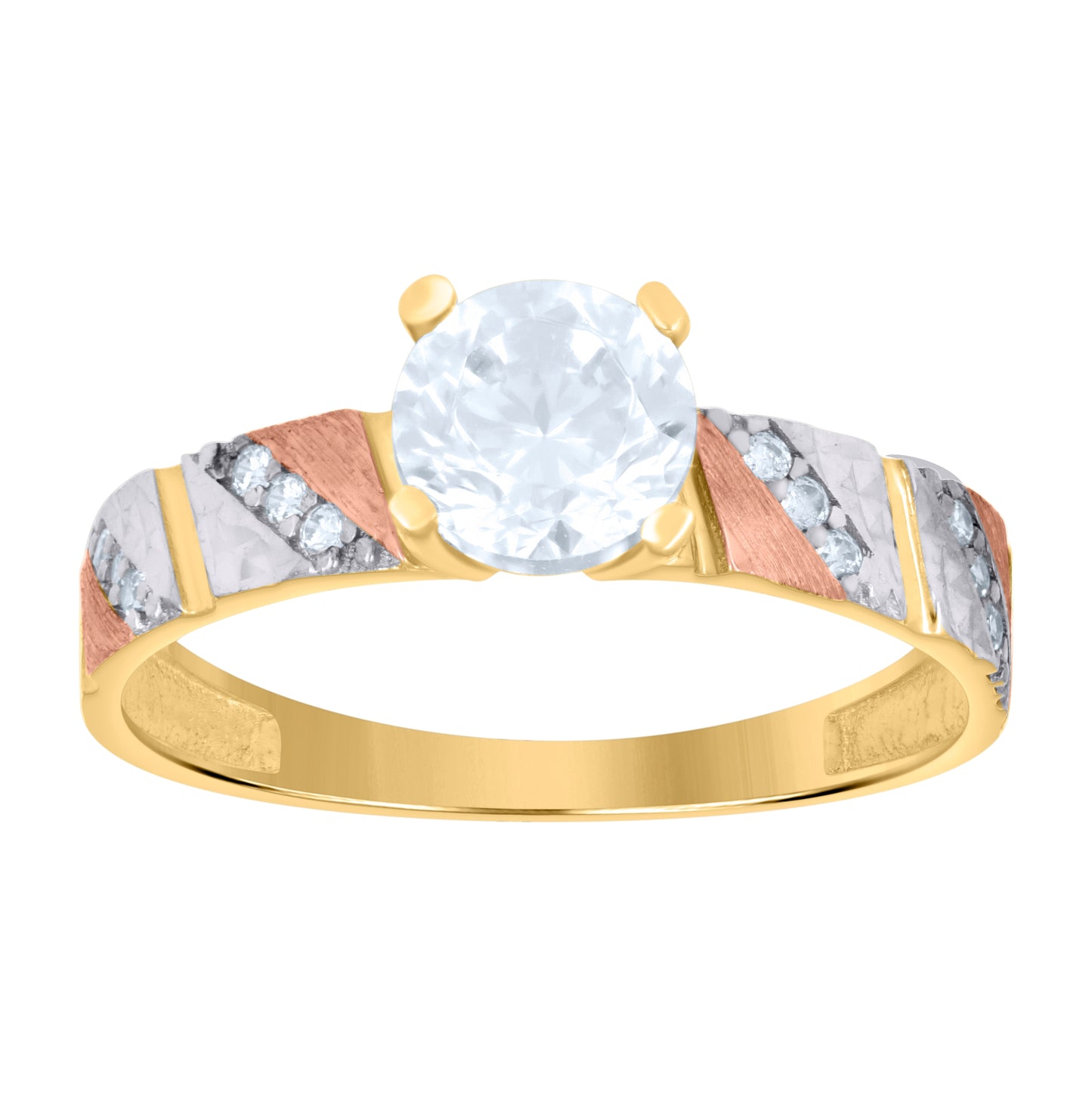 10K Tri-Color Gold Womens Cubic-Zirconia Trio Ring Set