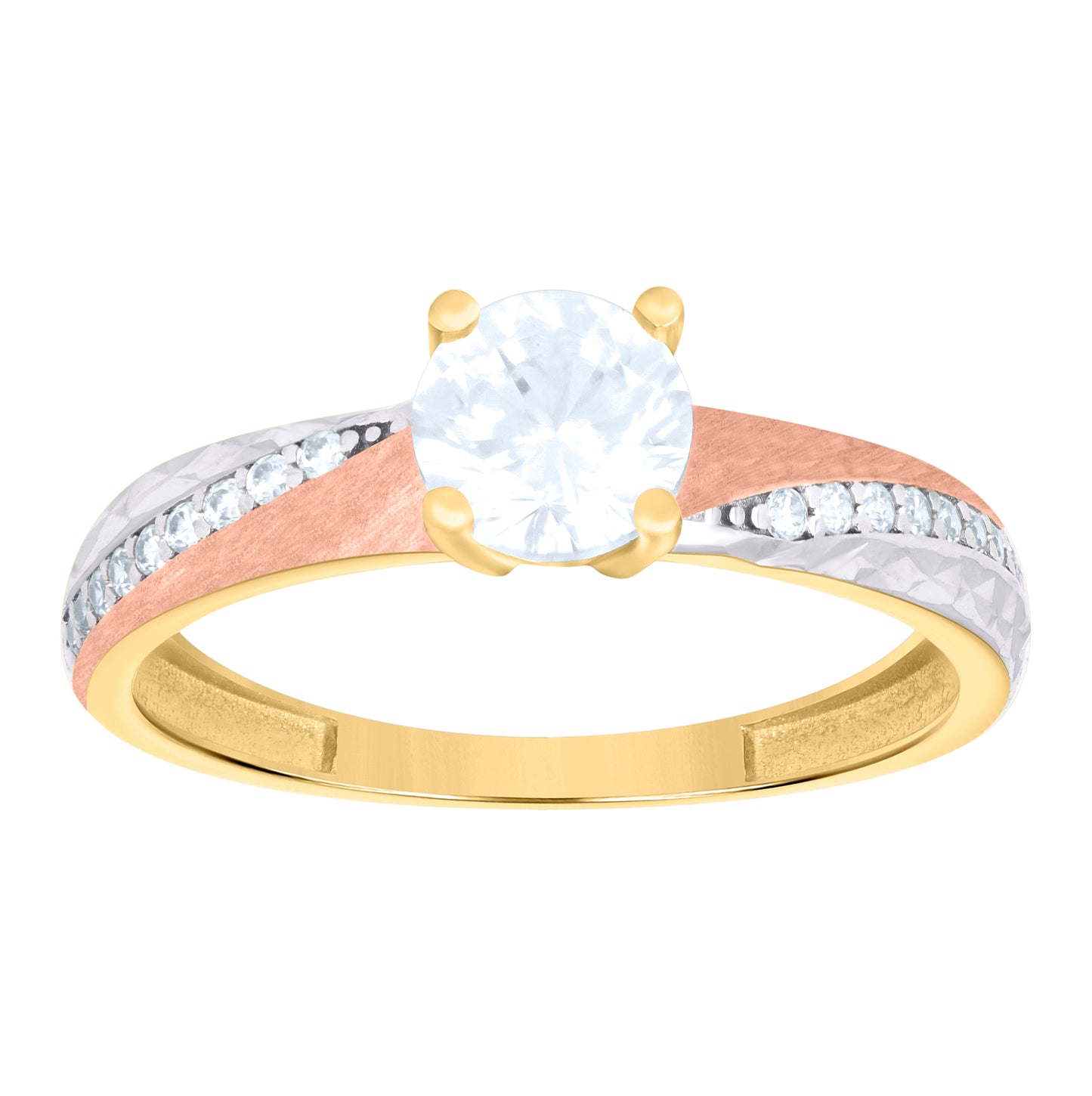 10K Tri-Color Gold Womens Cubic-Zirconia Trio Ring Set