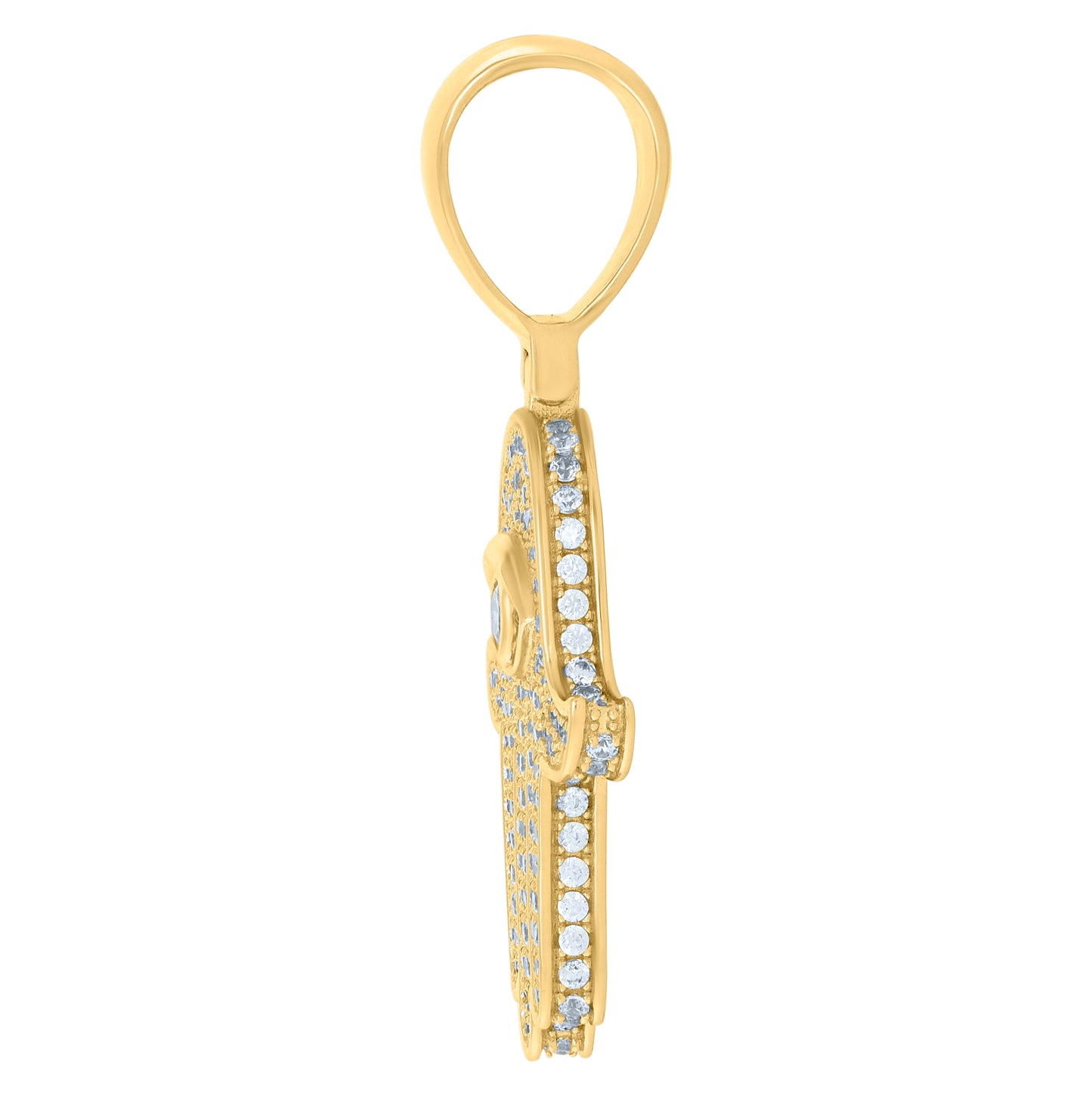Sterling Silver Yellow-Tone Mens Cubic-Zirconia Hamsa Religious Charm Pendant