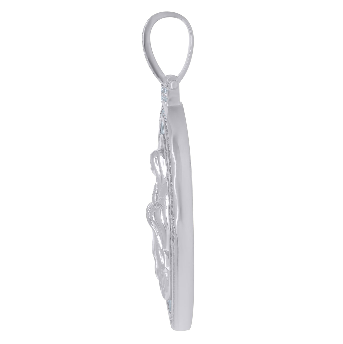 Sterling Silver Mens Baguette Round Cubic-Zirconia Guadalupe Religious Charm Pendant