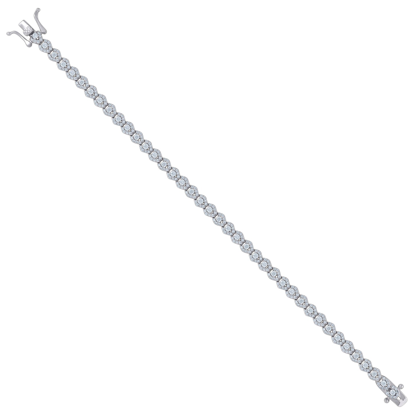 Sterling Silver Womens Cubic-Zirconia Fashion Link Bracelet Size 7 Inches