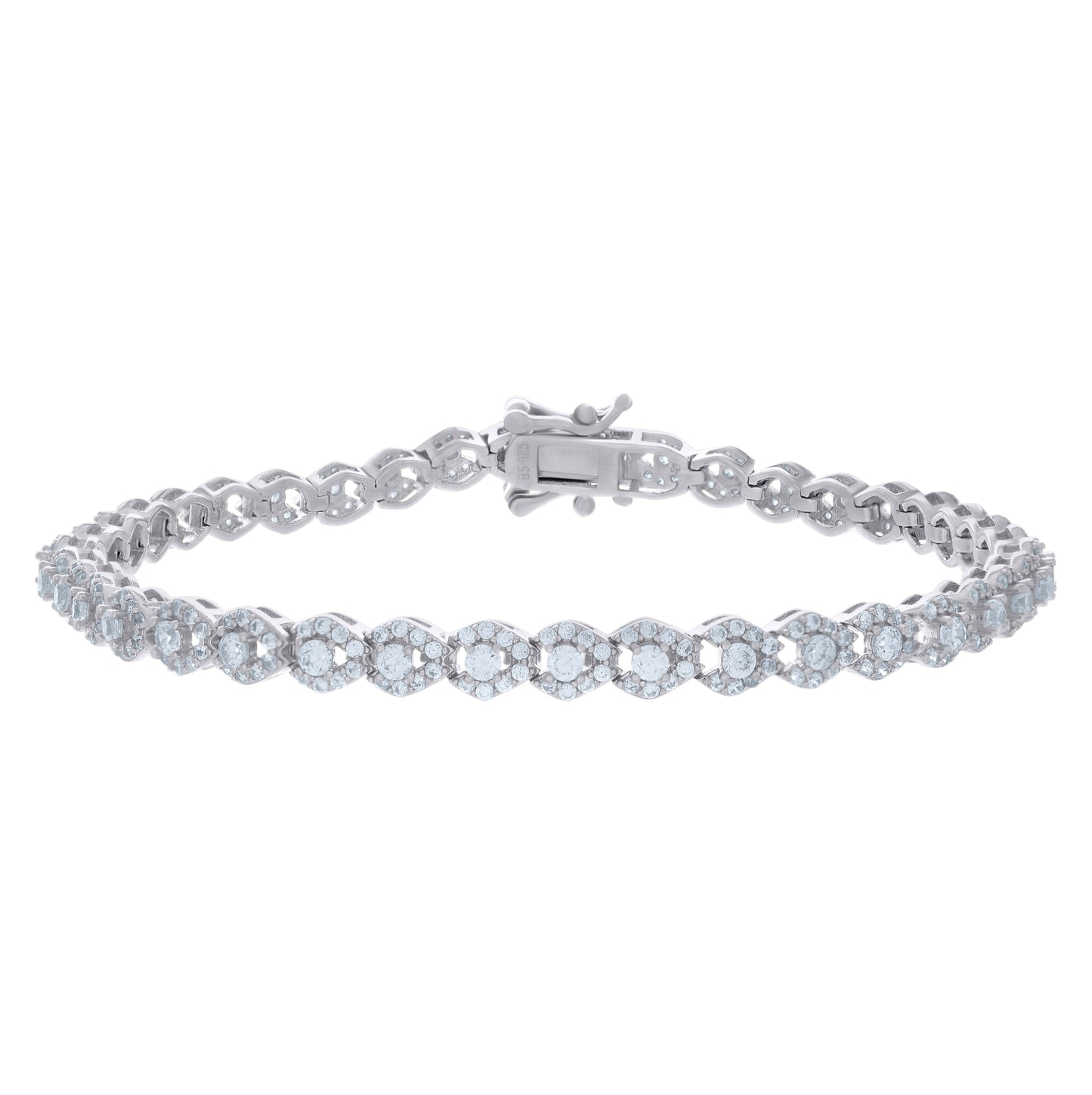Sterling Silver Womens Cubic-Zirconia Fashion Link Bracelet Size 7 Inches