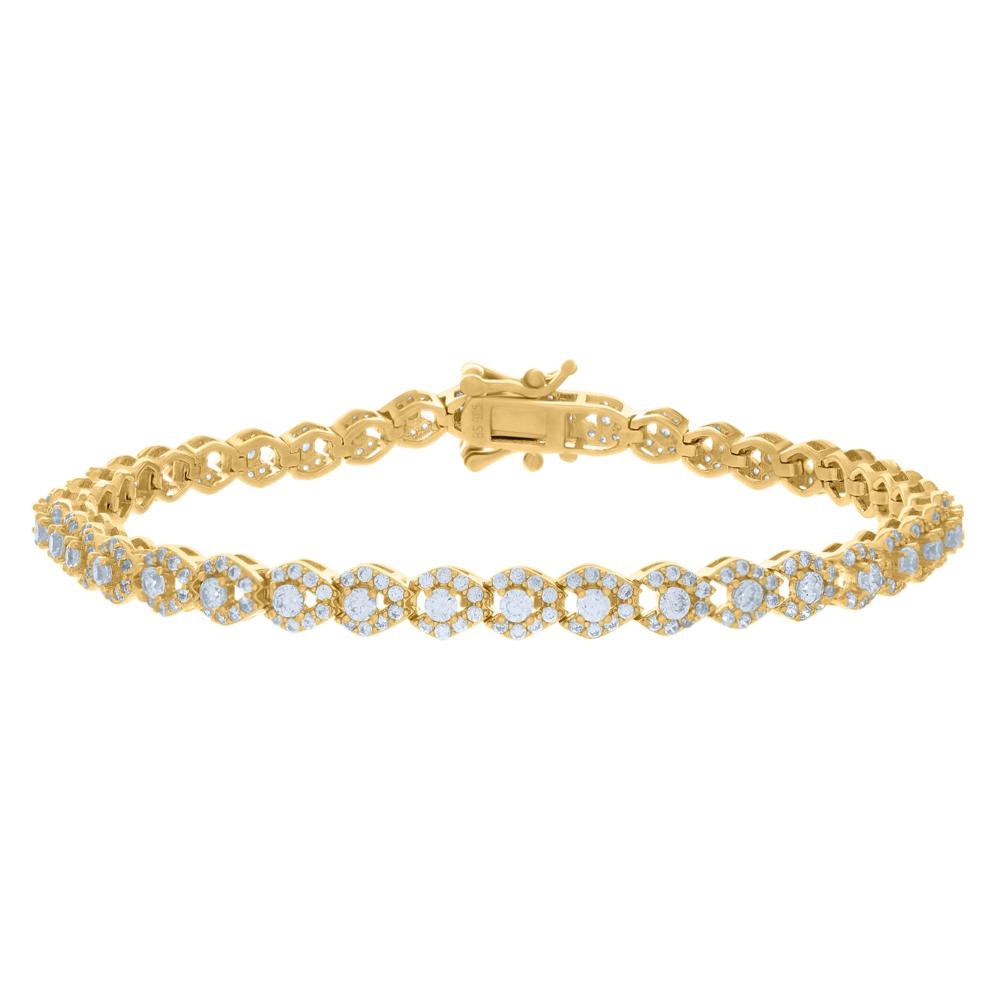 Sterling Silver Womens Cubic-Zirconia Fashion Link Bracelet Size 7 Inches