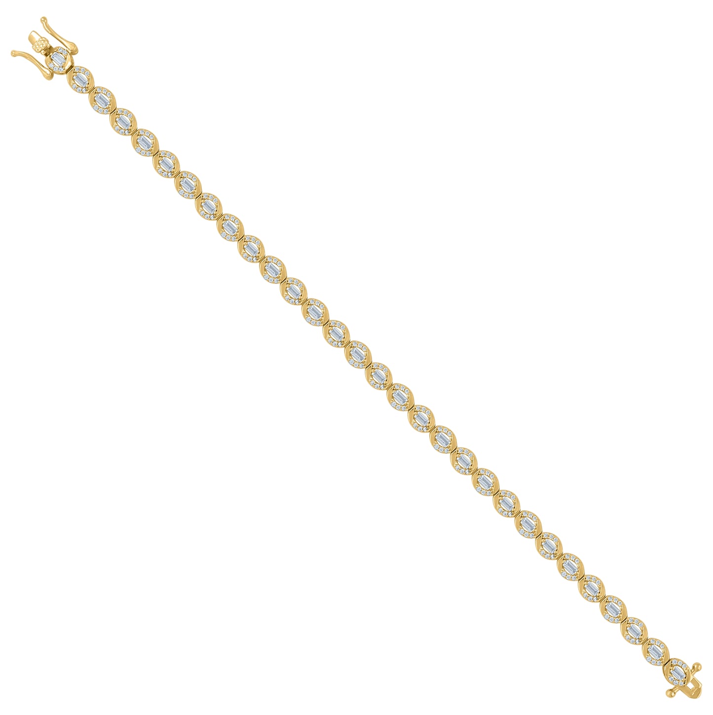 Sterling Silver Womens Baguette Round Cubic-Zirconia Fashion Link Bracelet Size 7 Inches