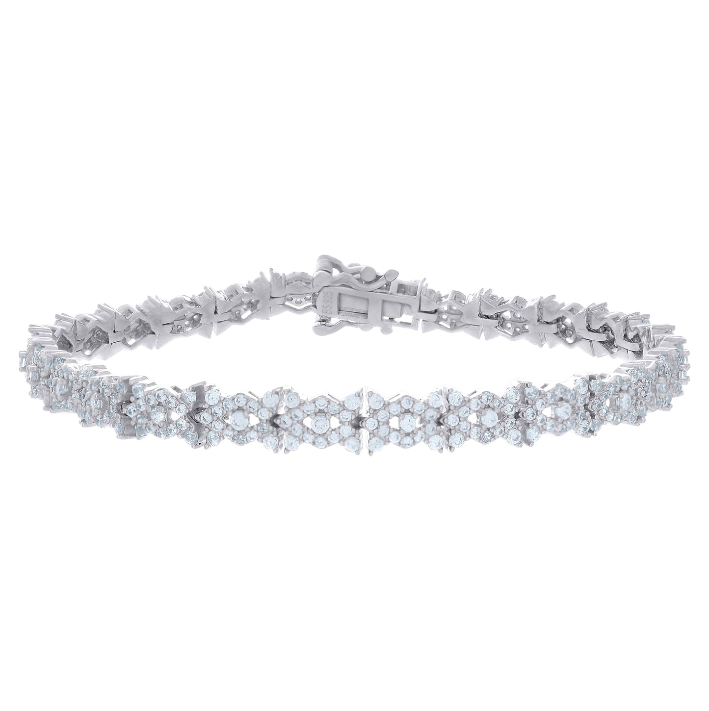 Sterling Silver Womens Cubic-Zirconia Fashion Link Bracelet Size 7 Inches