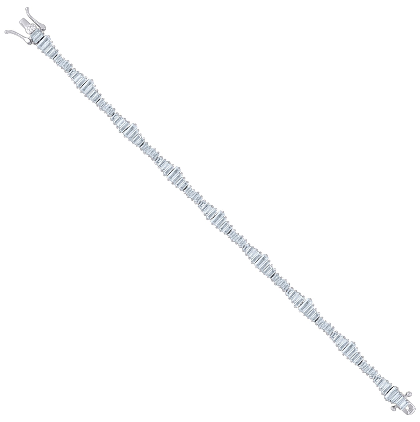 Sterling Silver Womens Baguette Cubic-Zirconia Fashion Link Bracelet Size 7 Inches