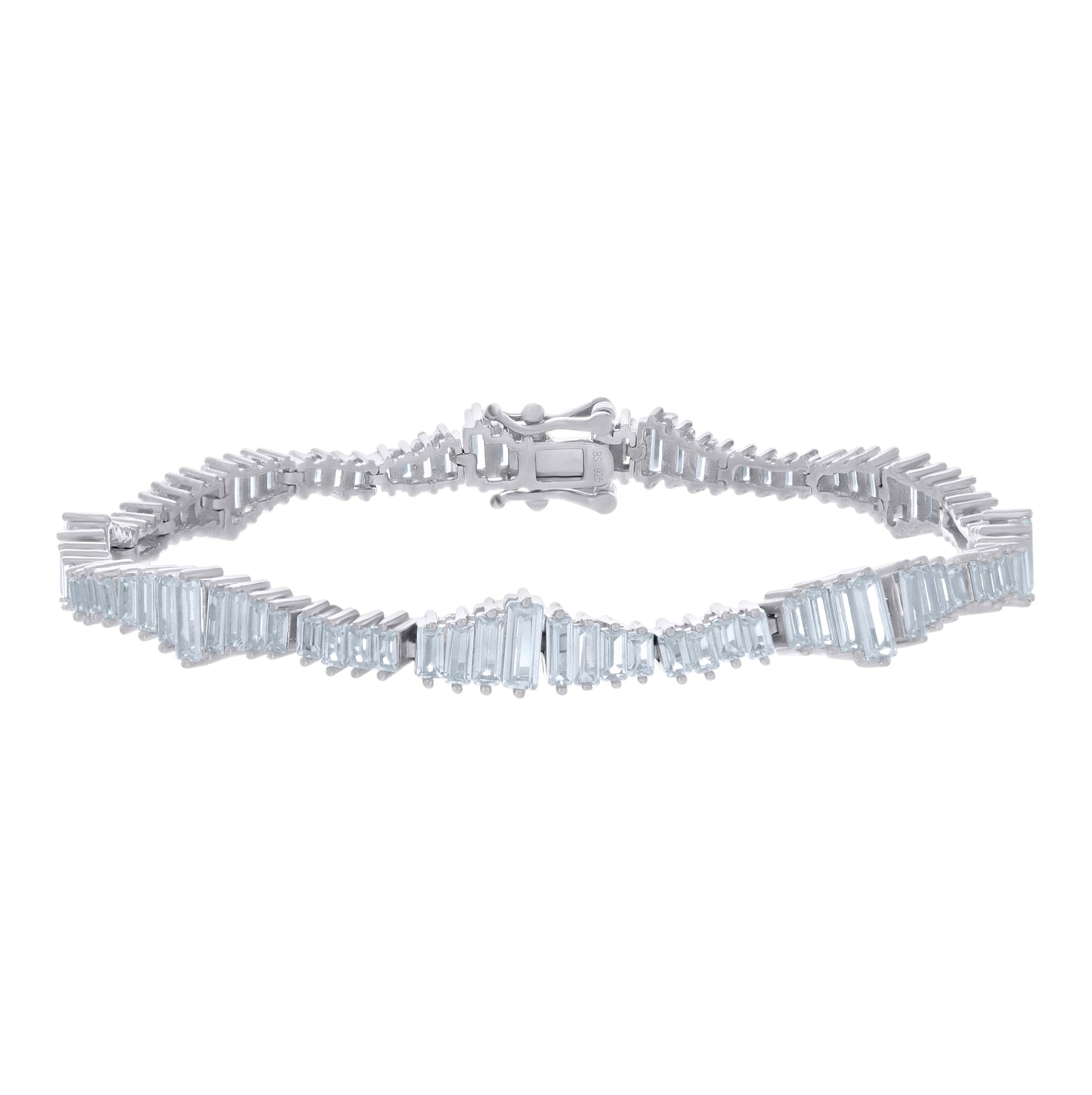 Sterling Silver Womens Baguette Cubic-Zirconia Fashion Link Bracelet Size 7 Inches