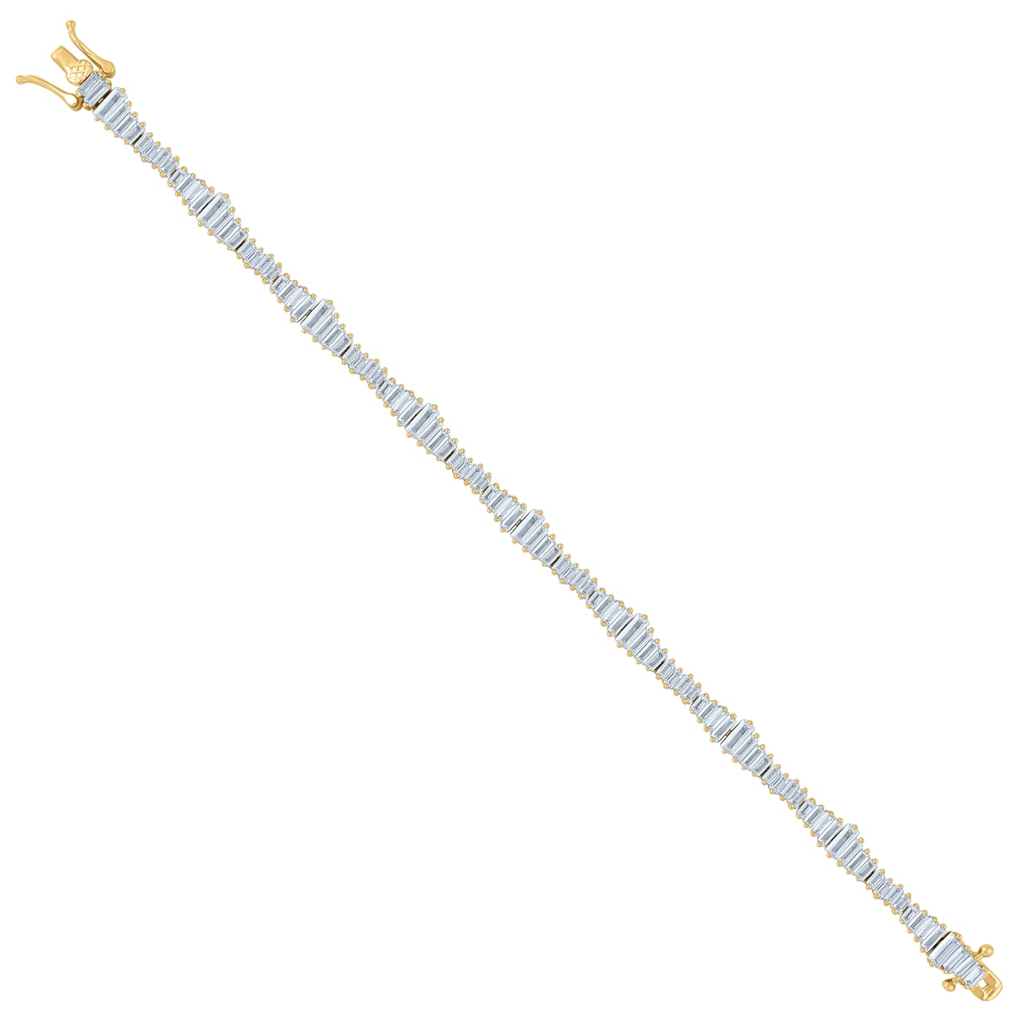 Sterling Silver Womens Baguette Cubic-Zirconia Fashion Link Bracelet Size 7 Inches