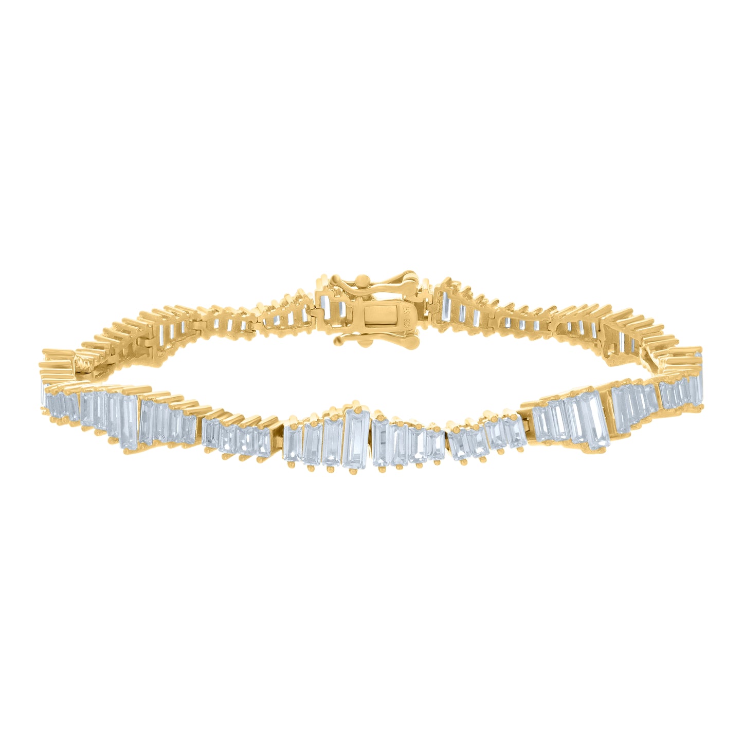 Sterling Silver Womens Baguette Cubic-Zirconia Fashion Link Bracelet Size 7 Inches