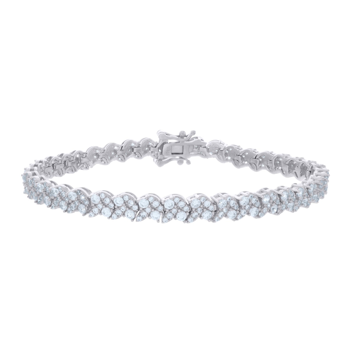 Sterling Silver Womens Cubic-Zirconia Fashion Link Bracelet Size 7 Inches