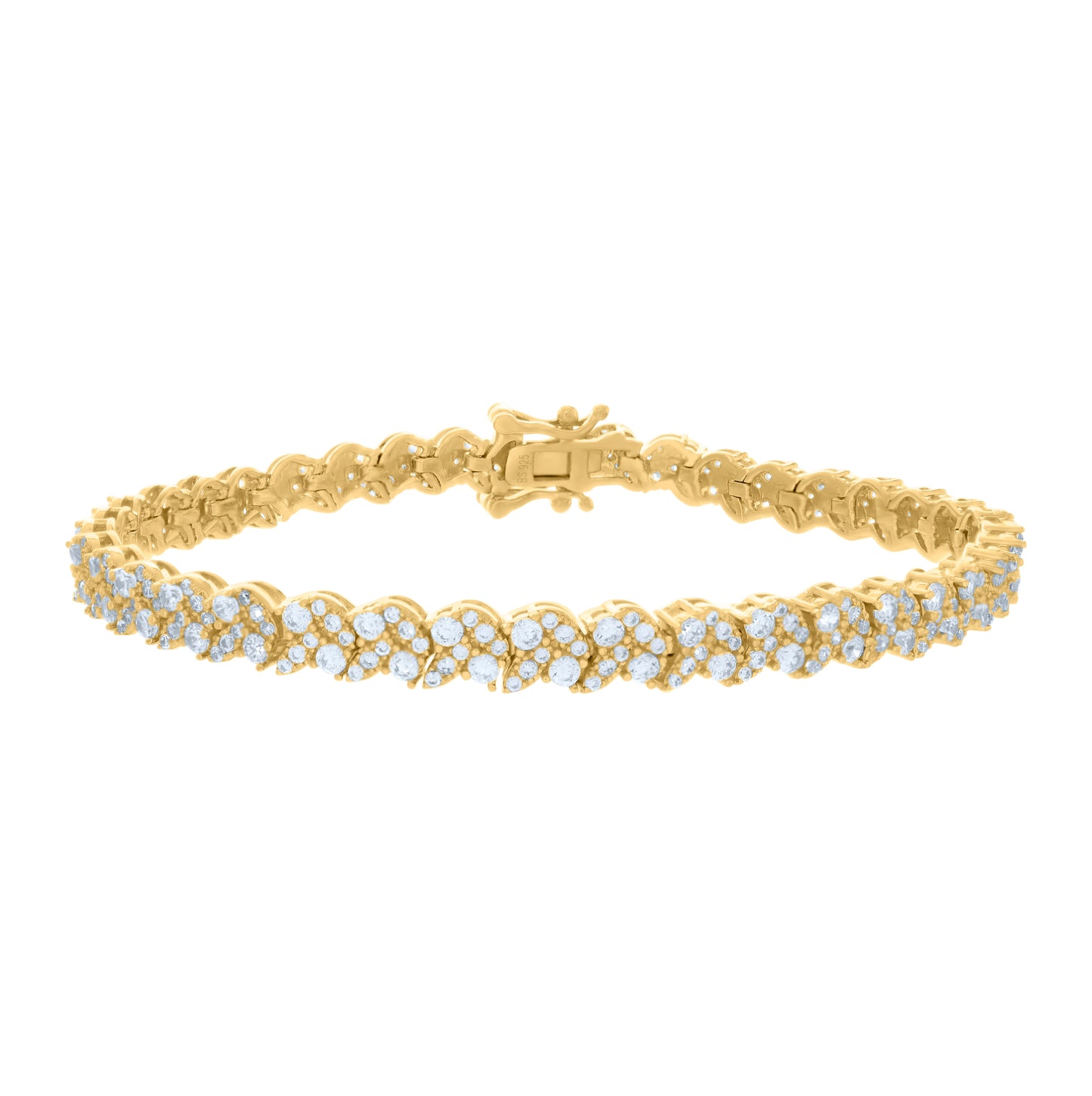 Sterling Silver Womens Cubic-Zirconia Fashion Link Bracelet Size 7 Inches