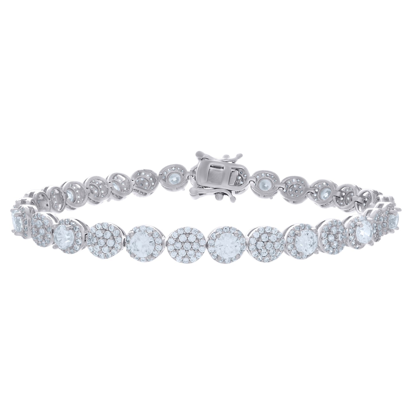 Sterling Silver Womens Cubic-Zirconia Fashion Link Bracelet Size 7 Inches