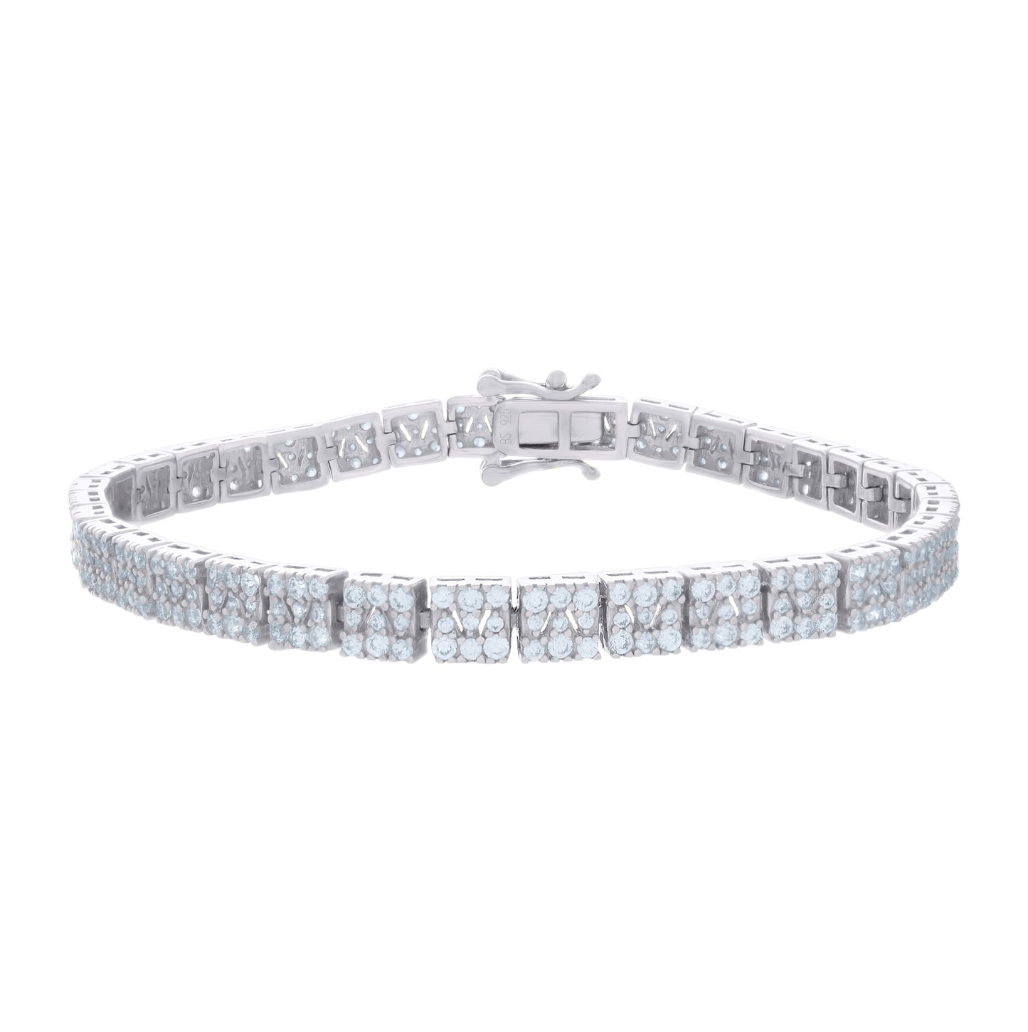 Sterling Silver Womens Cubic-Zirconia Fashion Link Bracelet Size 7 Inches