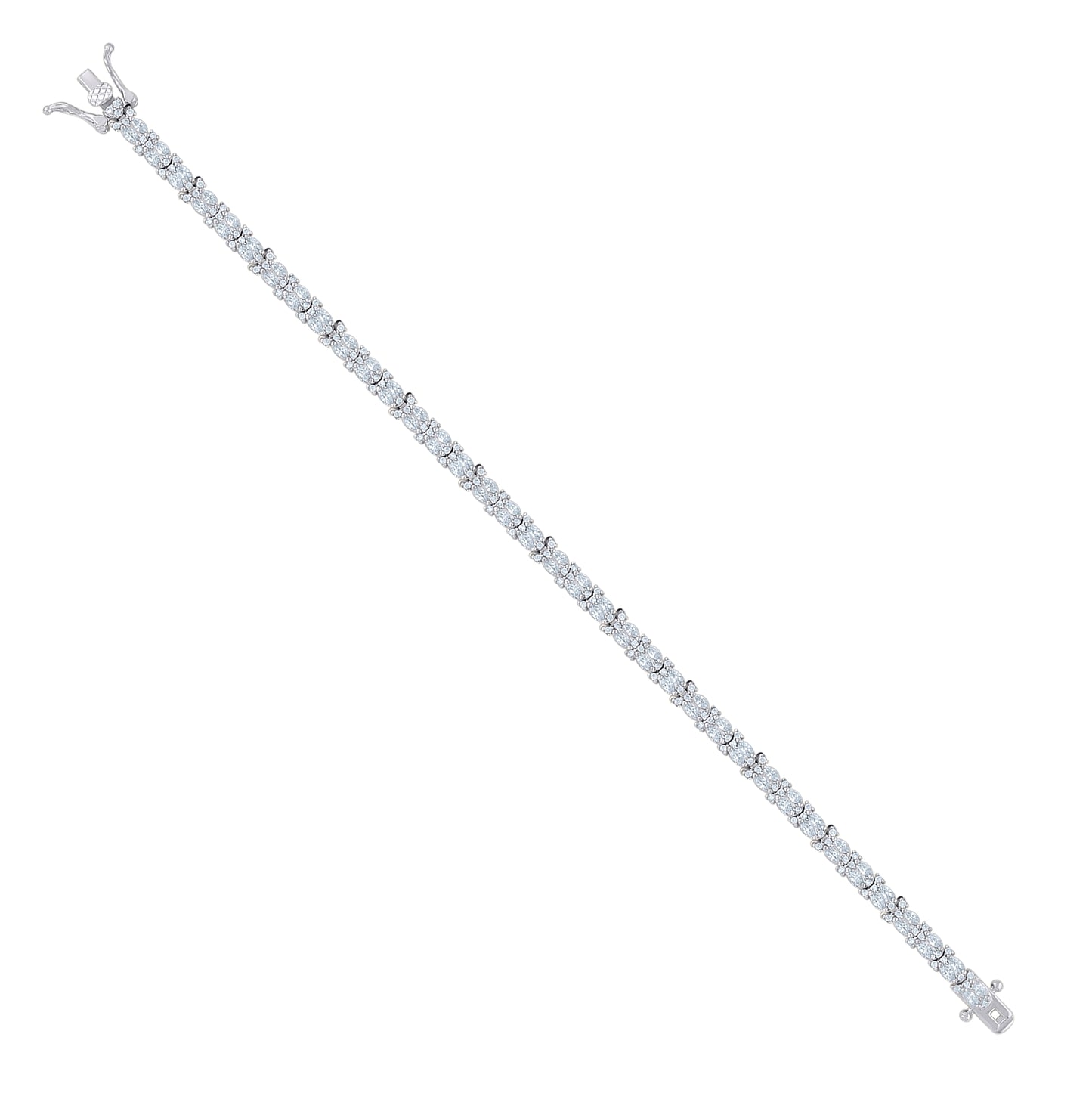 Sterling Silver Womens Marquise Round Cubic-Zirconia Fashion Link Bracelet Size 7 Inches