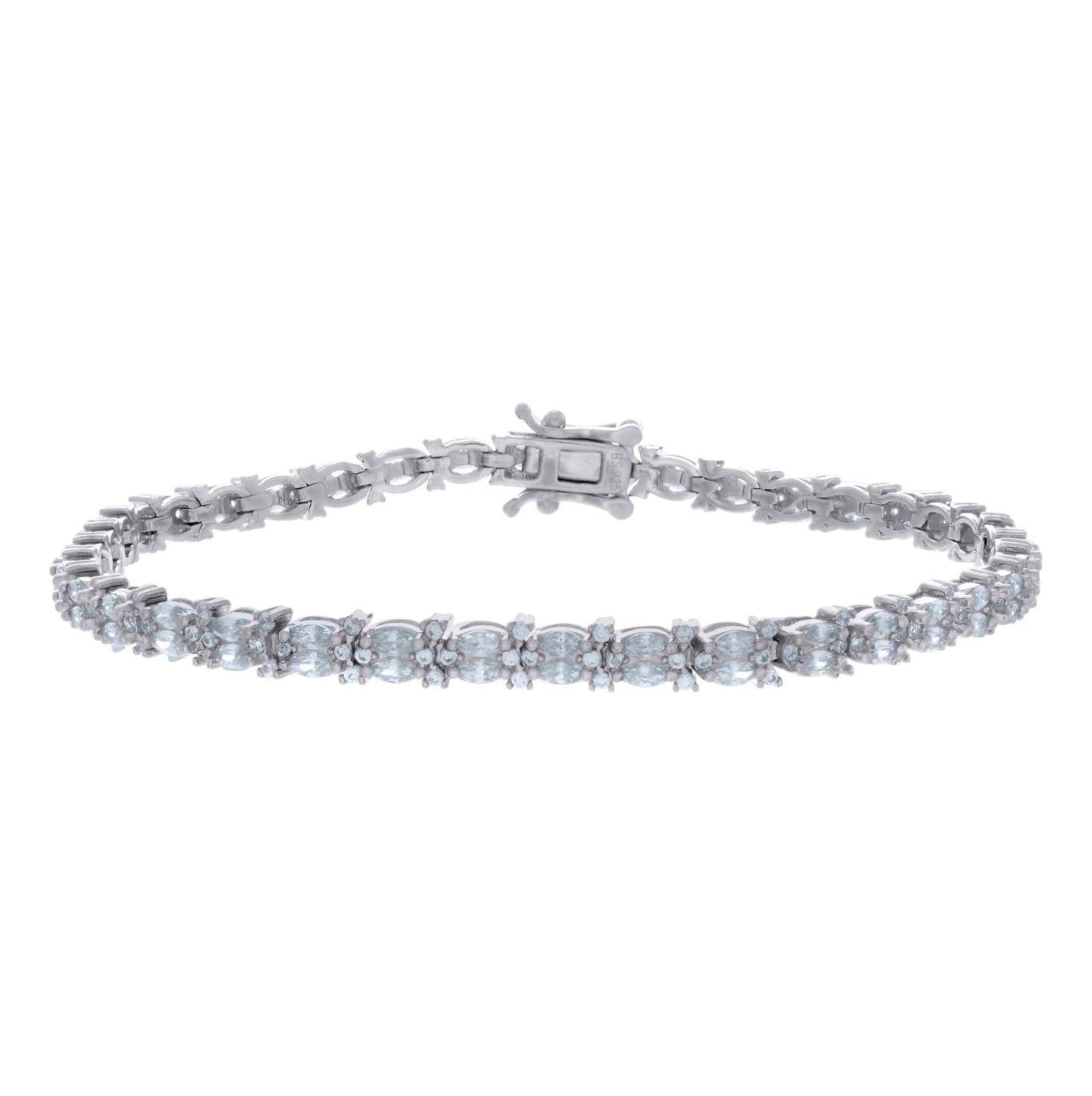 Sterling Silver Womens Marquise Round Cubic-Zirconia Fashion Link Bracelet Size 7 Inches
