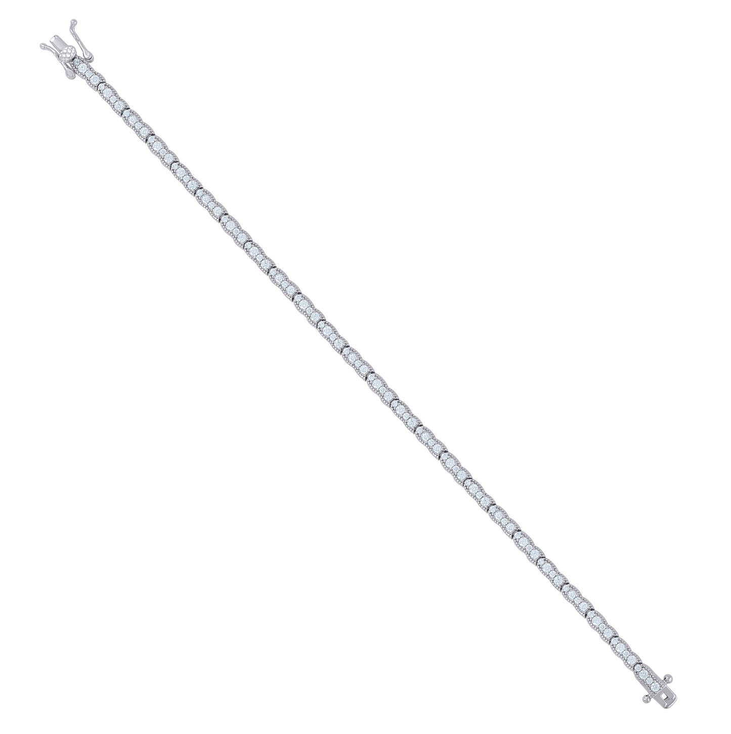 Sterling Silver Womens Cubic-Zirconia Fashion Link Bracelet Size 7 Inches