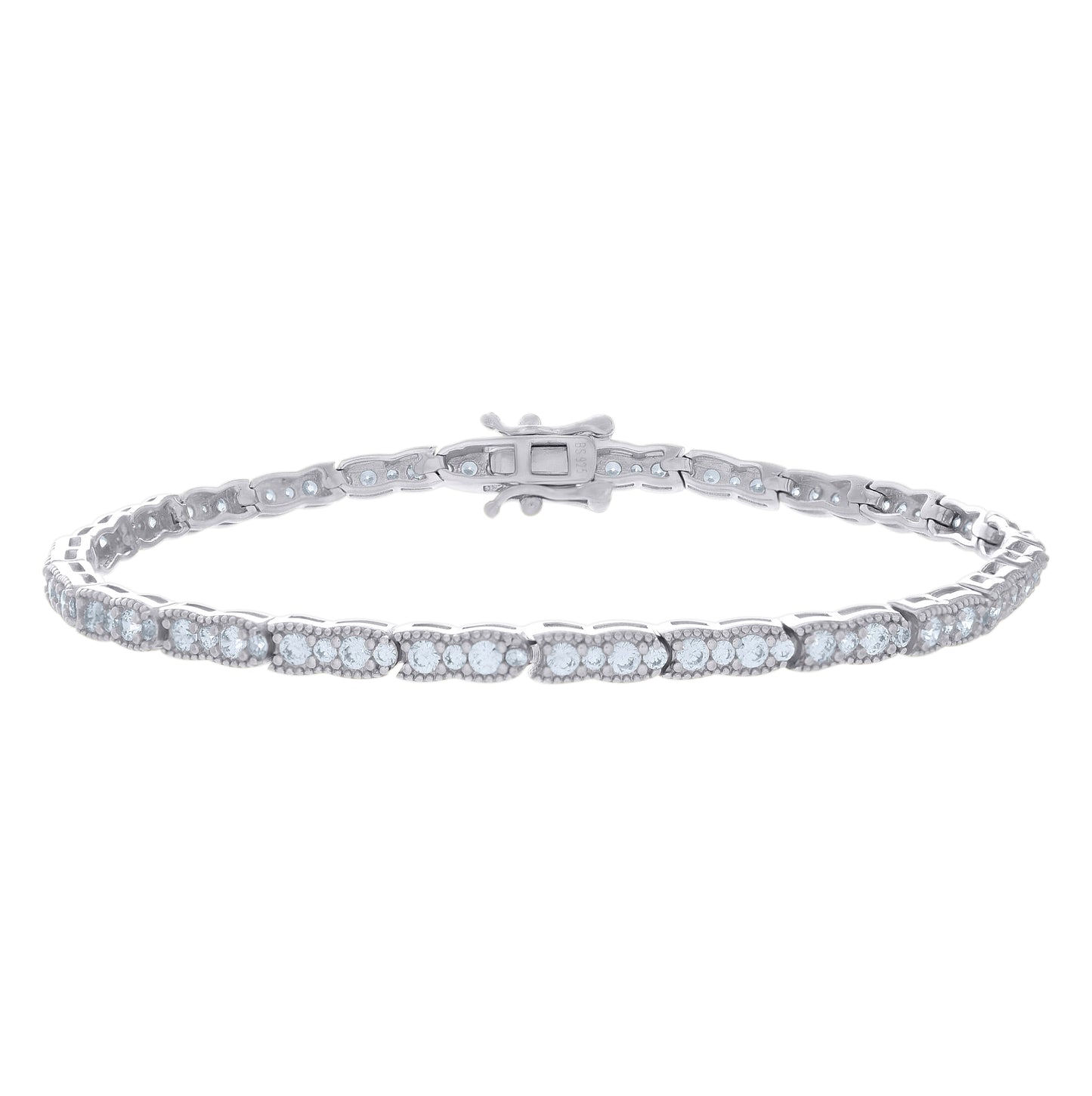 Sterling Silver Womens Cubic-Zirconia Fashion Link Bracelet Size 7 Inches