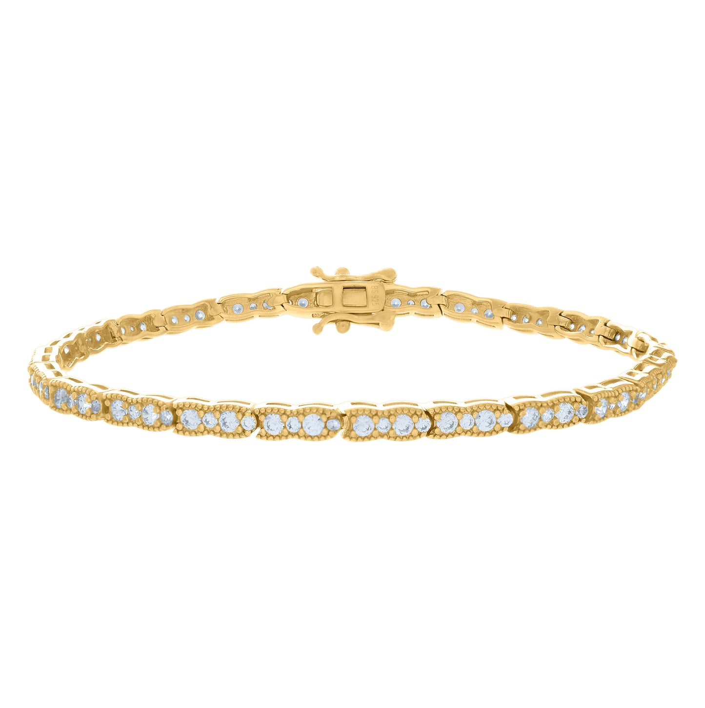 Sterling Silver Womens Cubic-Zirconia Fashion Link Bracelet Size 7 Inches