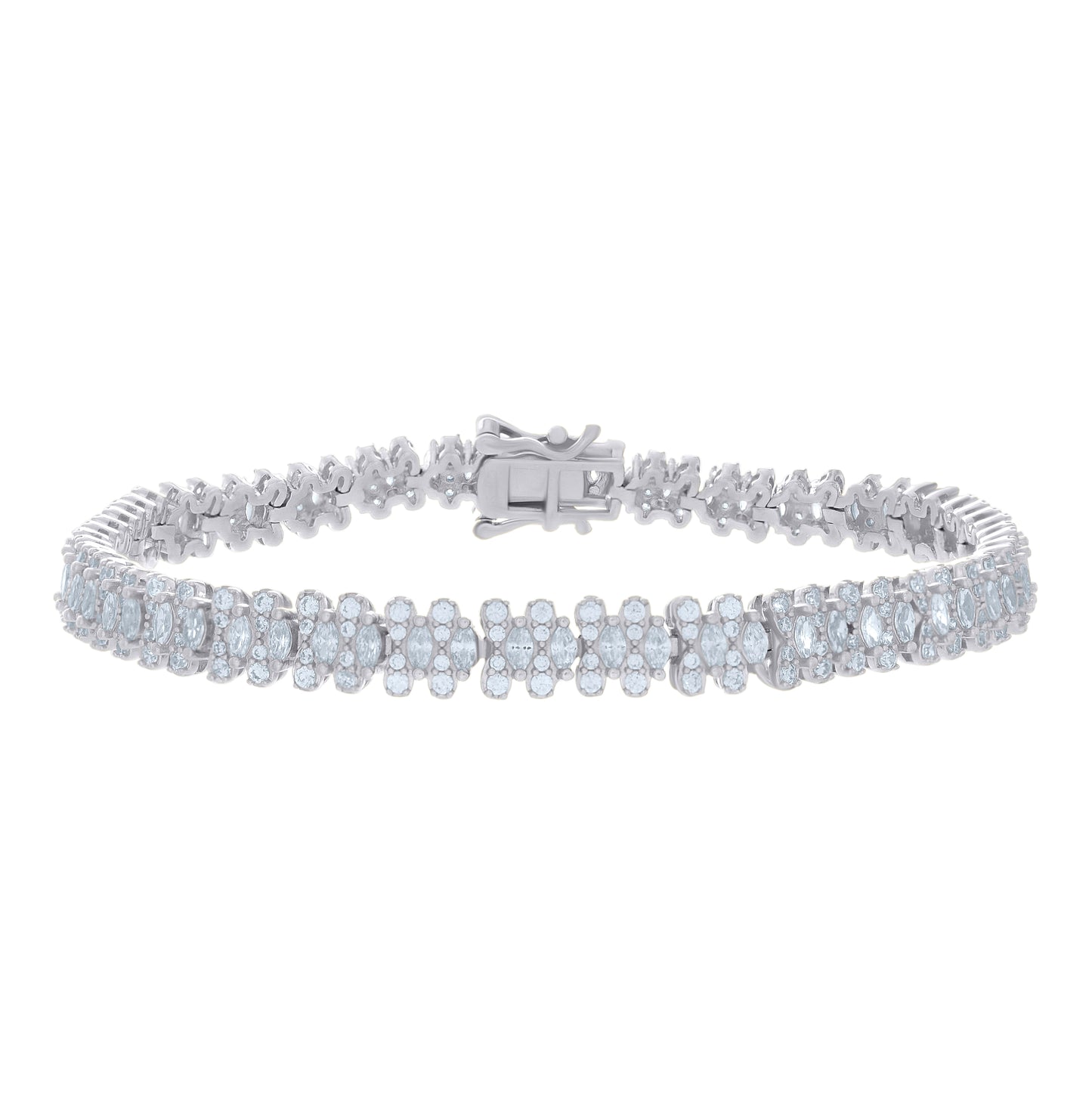 Sterling Silver Womens Marquise Round Cubic-Zirconia Fashion Link Bracelet Size 7 Inches