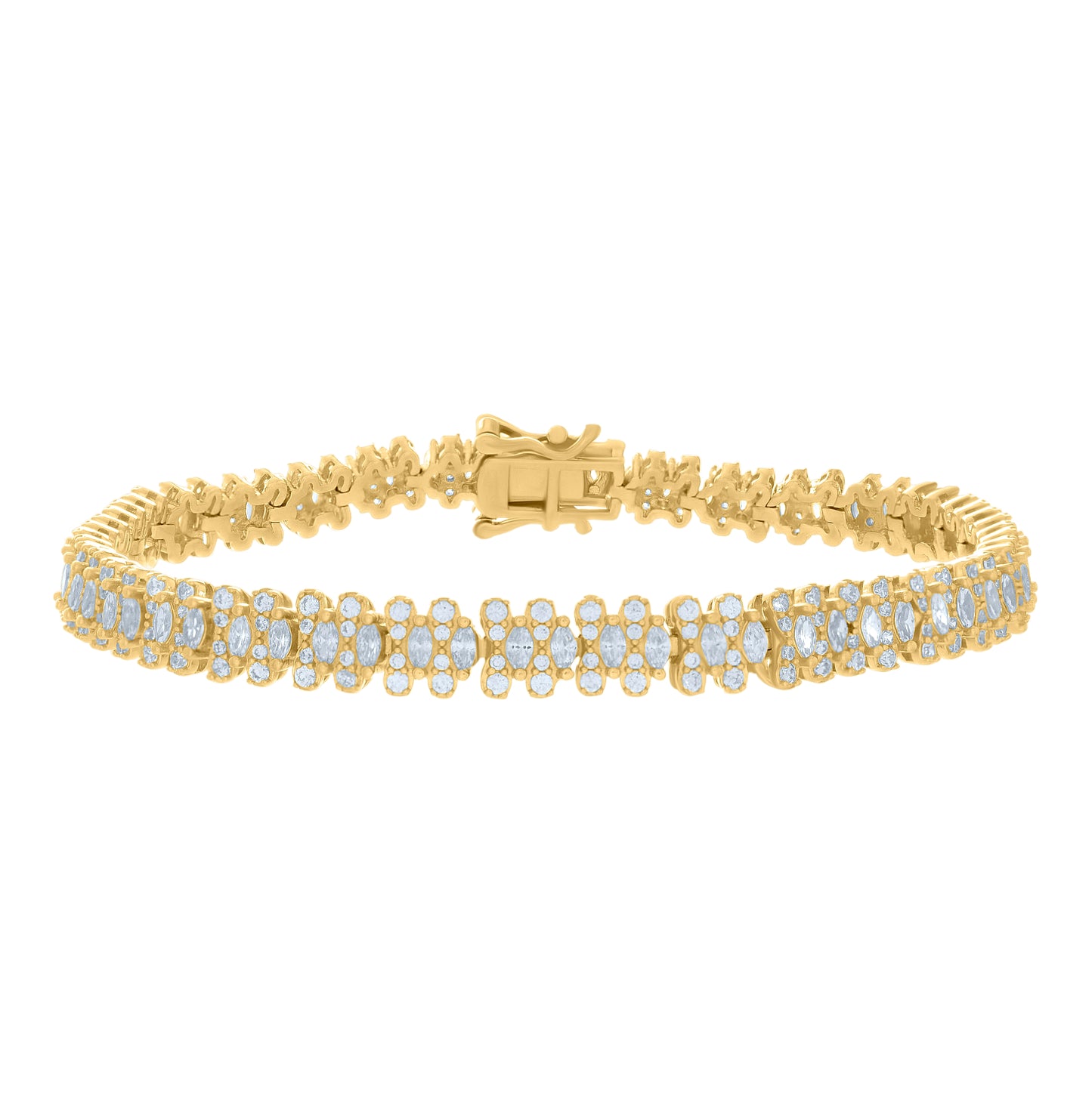 Sterling Silver Womens Marquise Round Cubic-Zirconia Fashion Link Bracelet Size 7 Inches