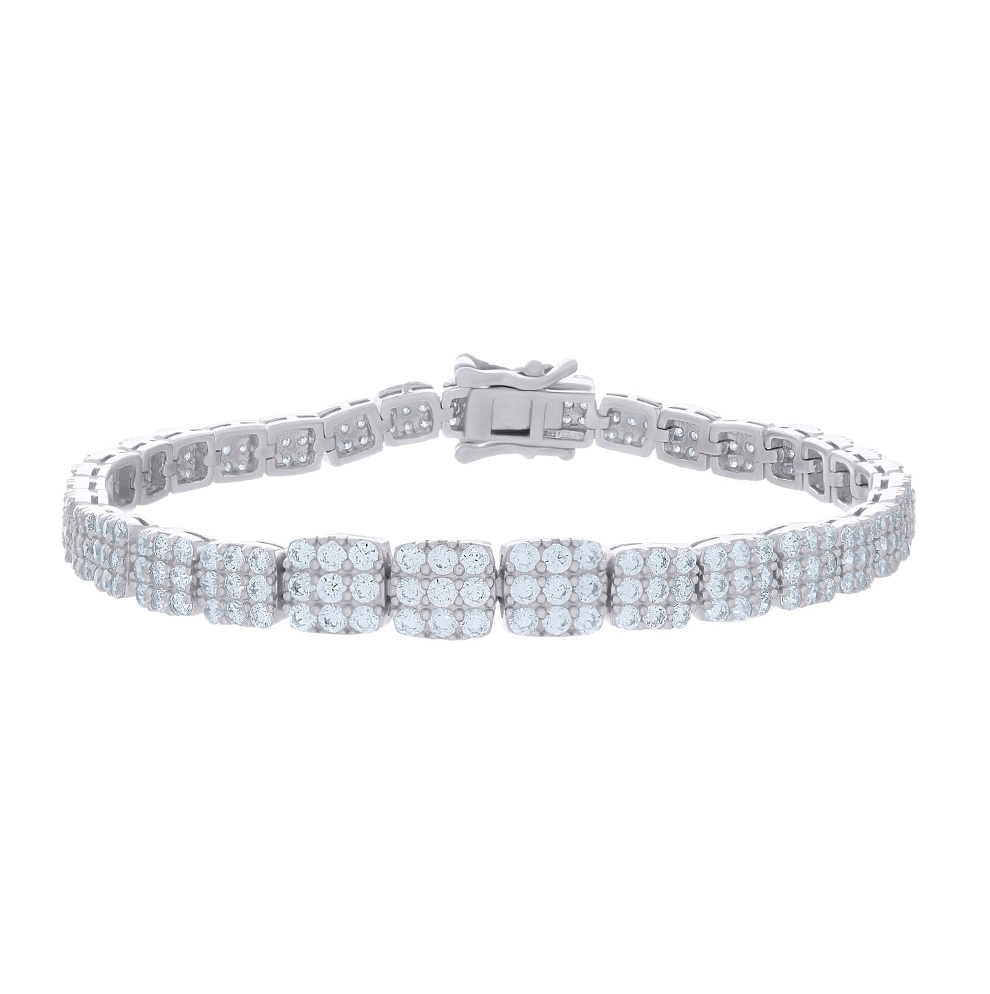 Sterling Silver Womens Cubic-Zirconia Fashion Link Bracelet Size 7 Inches