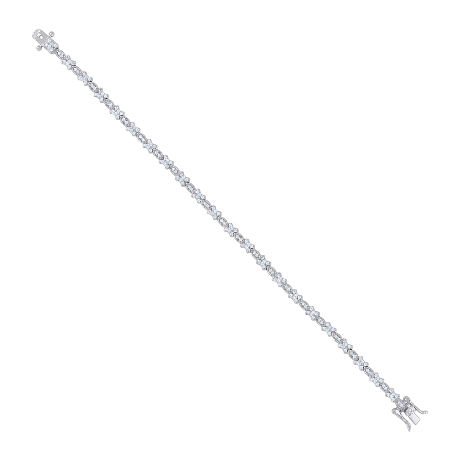 Sterling Silver Womens Cubic-Zirconia Fashion Link Bracelet Size 7 Inches