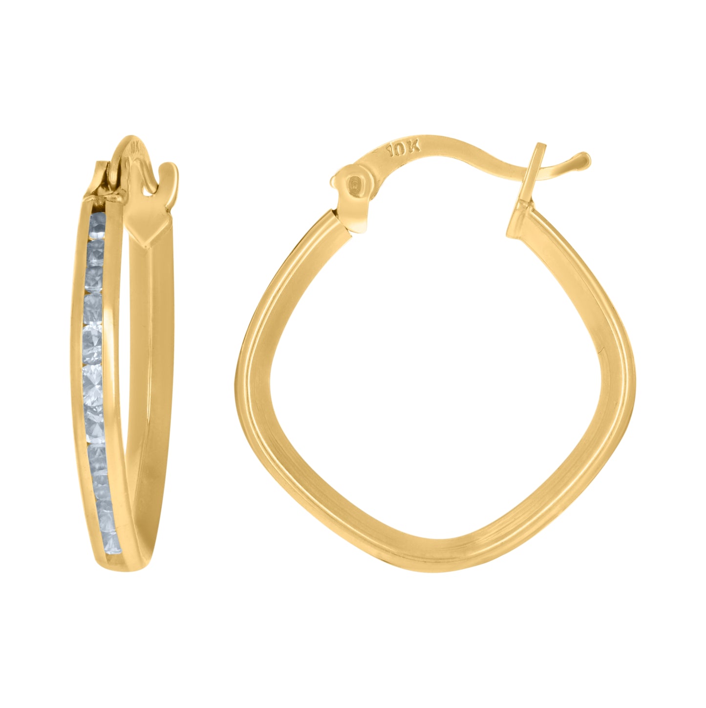 10K Yellow Gold Womens Cubic-Zirconia Square Hoop Earrings