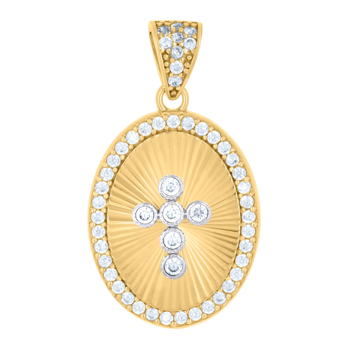 10K Two-tone Gold Womens Cubic-Zirconia Cross Religious Charm Pendant
