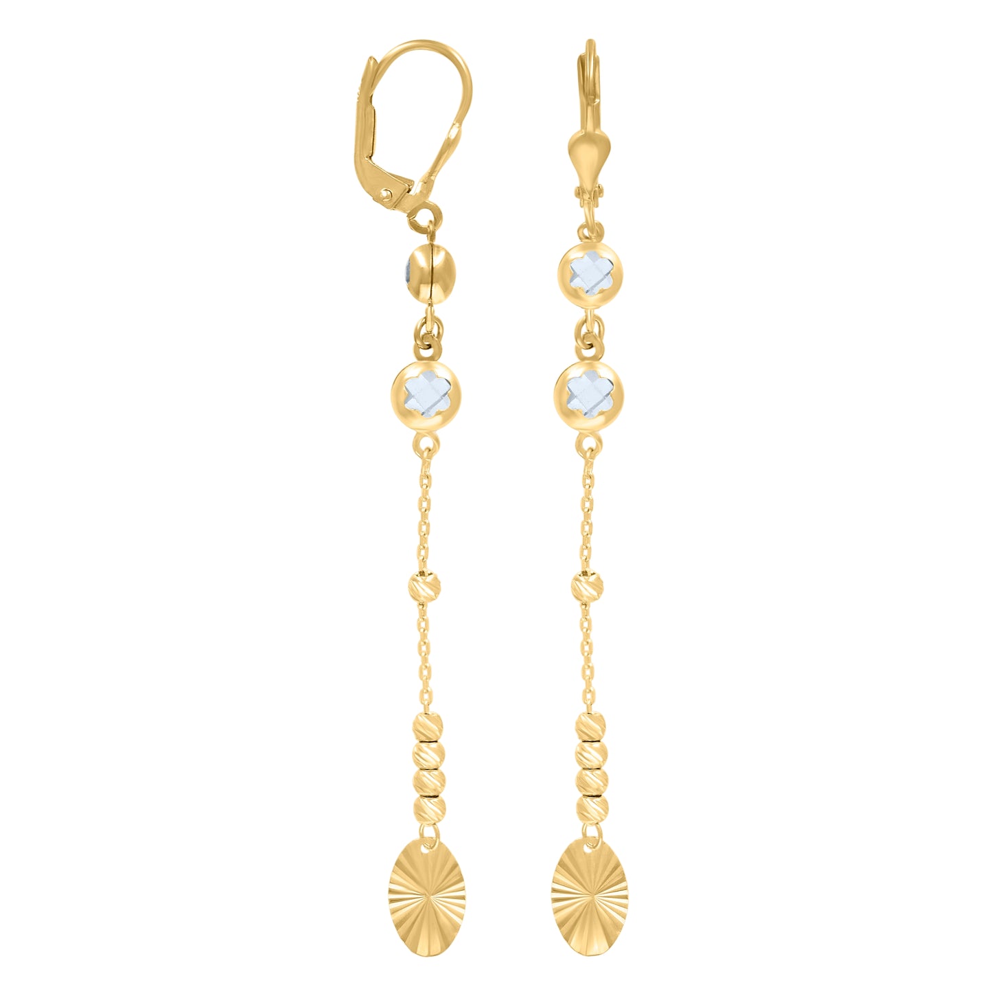 10K Yellow Gold Womens Cubic-Zirconia Oval Beaded Dangle Leverback Earrings