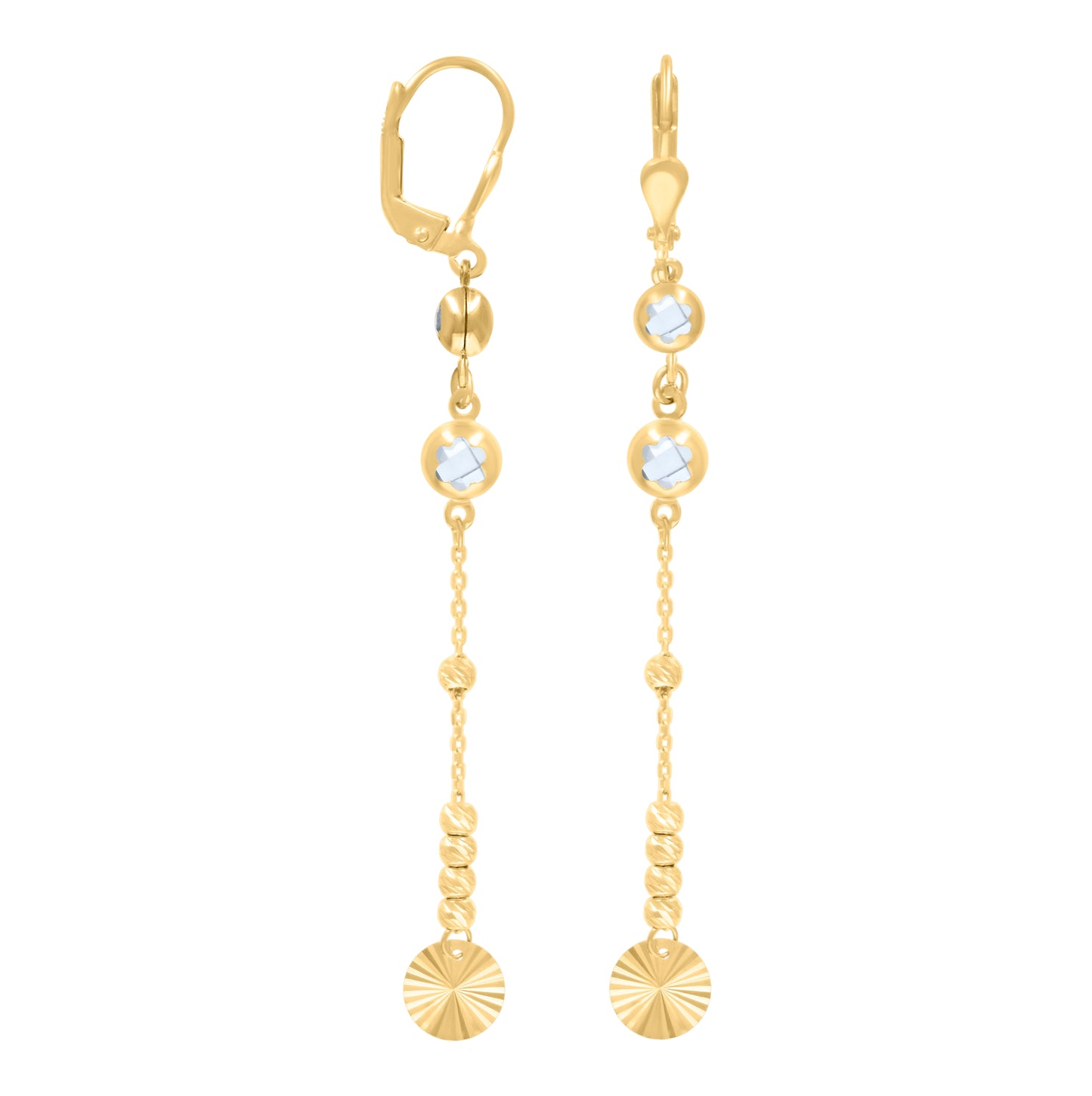 10K Yellow Gold Womens Cubic-Zirconia Beaded Dangle Leverback Earrings