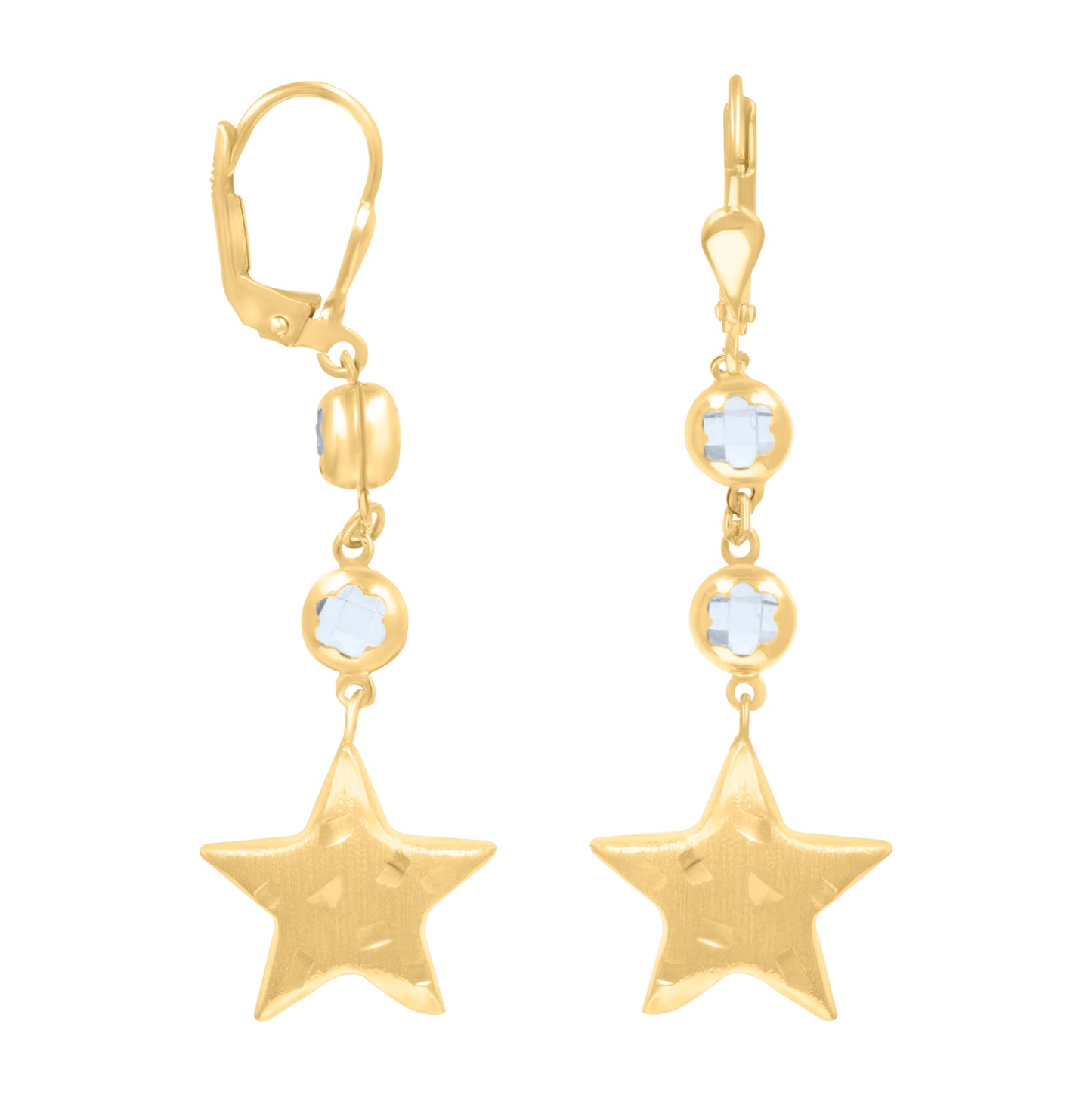 10K Yellow Gold Womens Cubic-Zirconia Star Dangle Leverback Earrings
