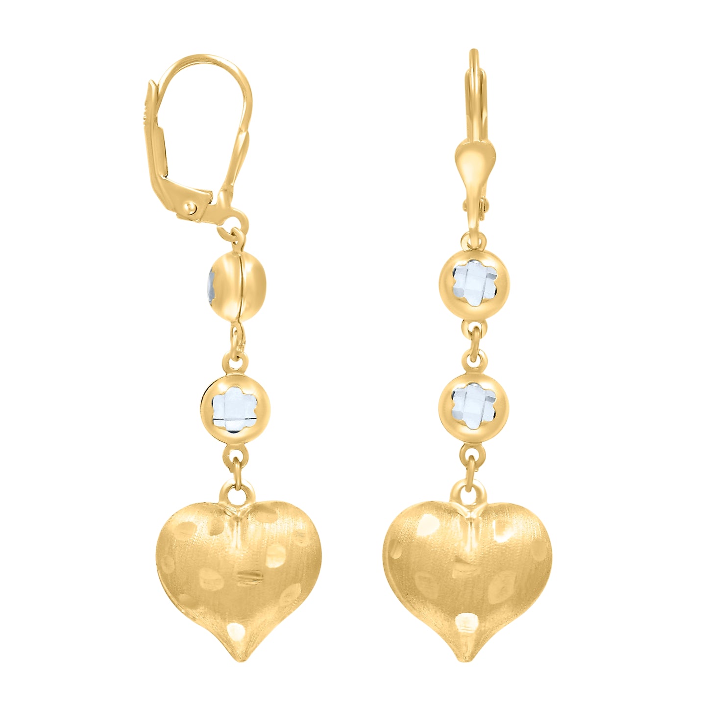 10K Yellow Gold Womens Cubic-Zirconia Heart Dangle Leverback Earrings