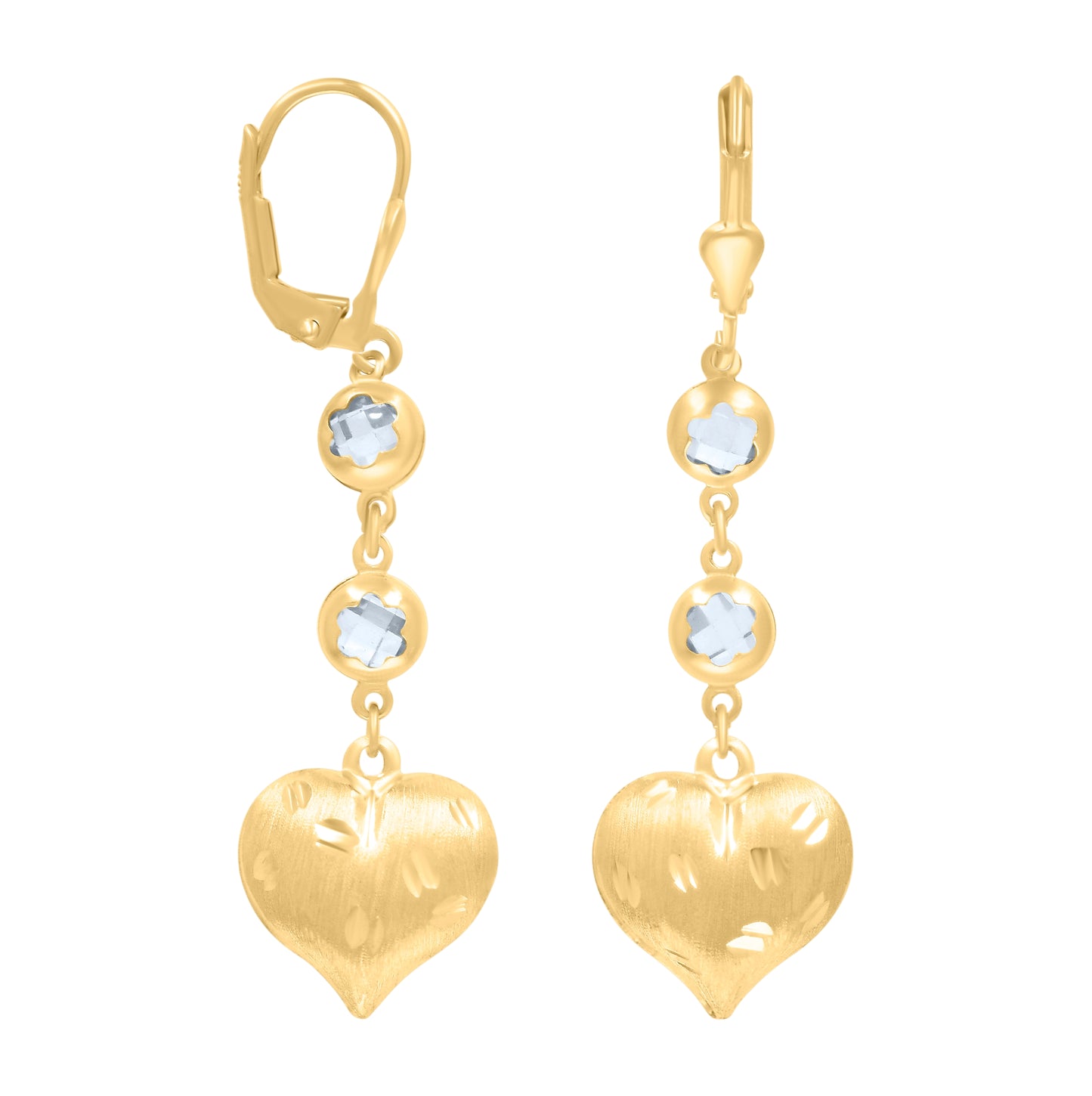 10K Yellow Gold Womens Cubic-Zirconia Heart Dangle Leverback Earrings