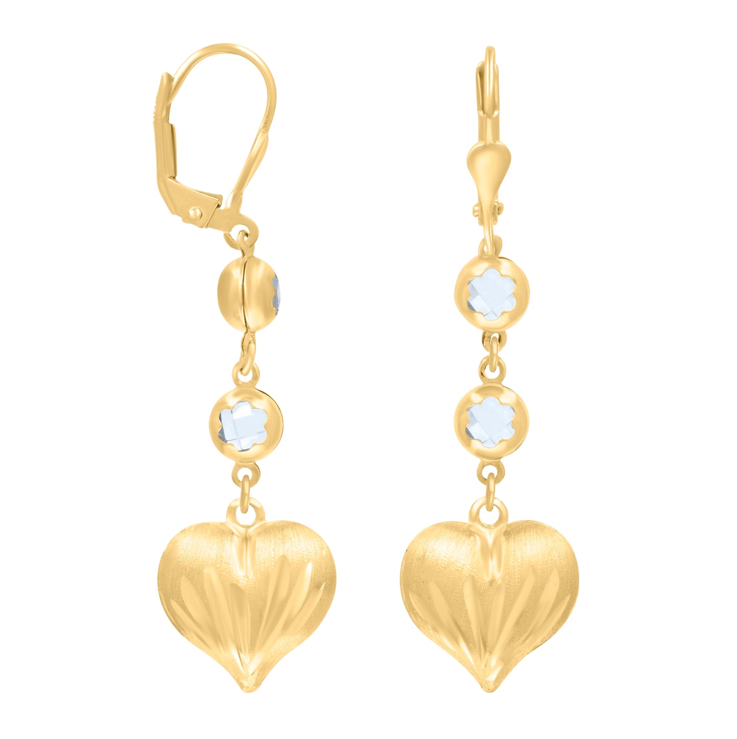 10K Yellow Gold Womens Cubic-Zirconia Heart Dangle Leverback Earrings