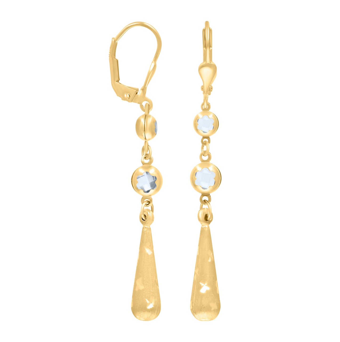 10K Yellow Gold Womens Cubic-Zirconia Drop Dangle Leverback Earrings