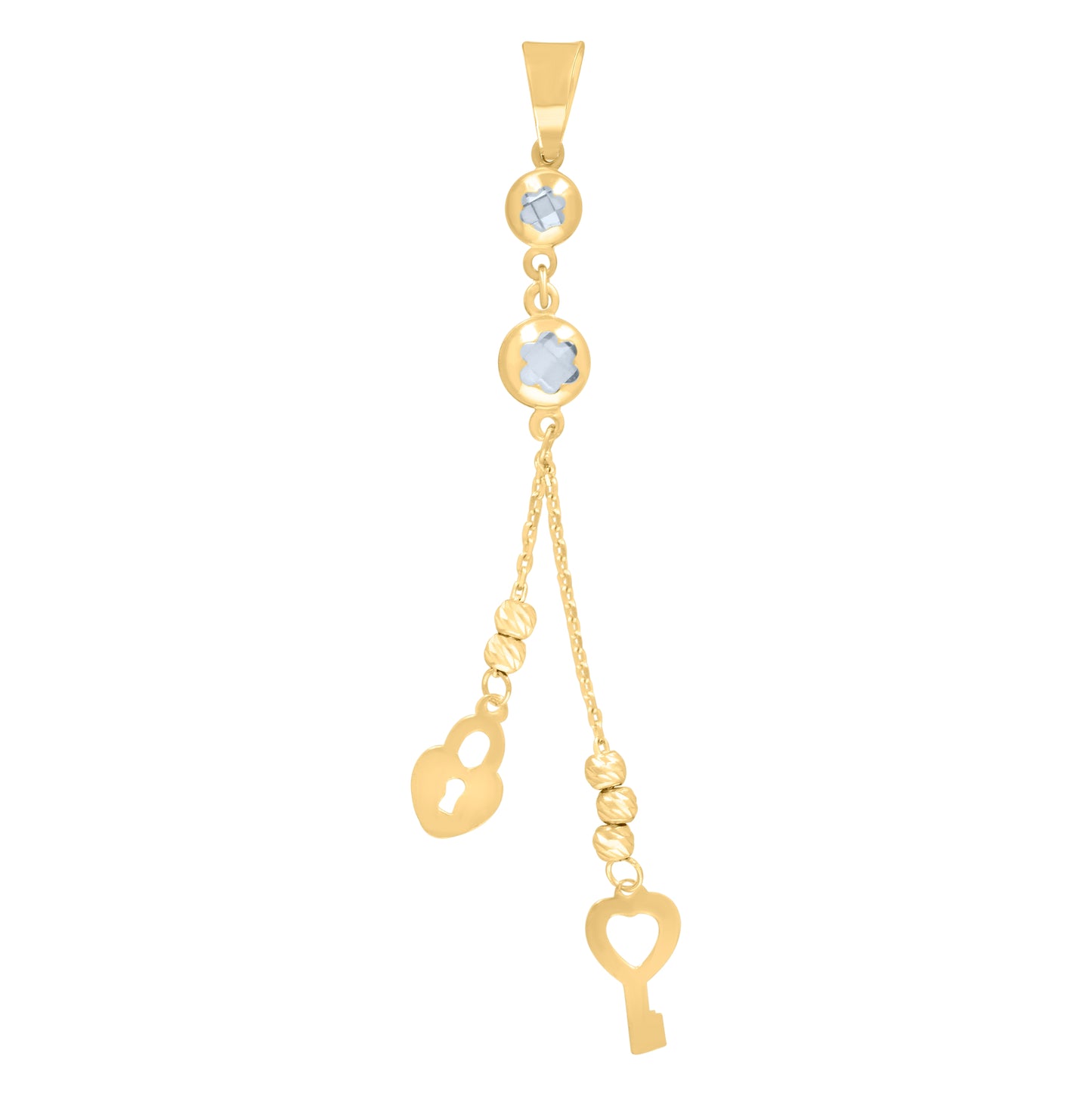 10K Yellow Gold Womens Cubic-Zirconia Dangling Lock & Key Fashion Charm Pendant