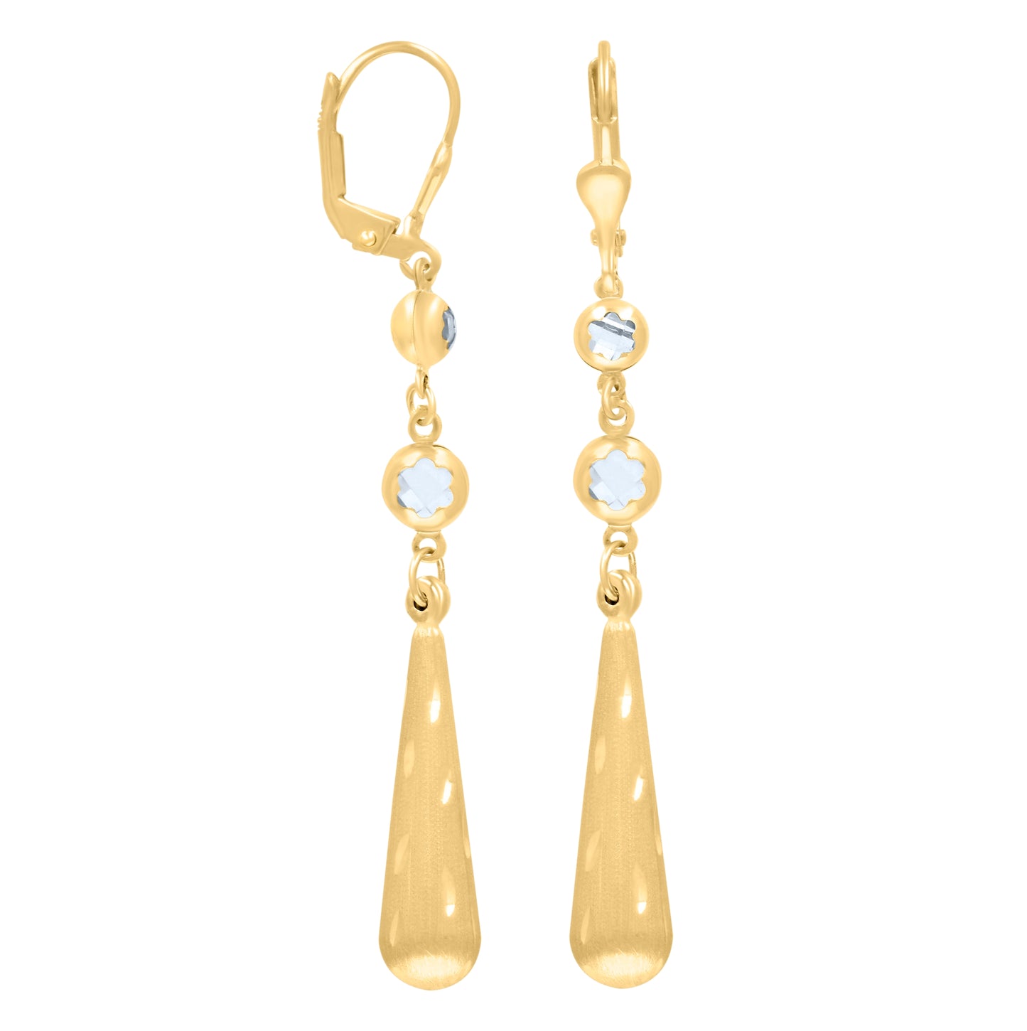 10K Yellow Gold Womens Cubic-Zirconia Drop Dangle Leverback Earrings