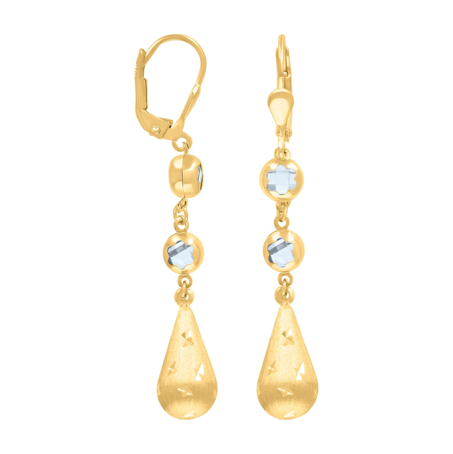 10K Yellow Gold Womens Cubic-Zirconia Tear Drop Dangle Leverback Earrings