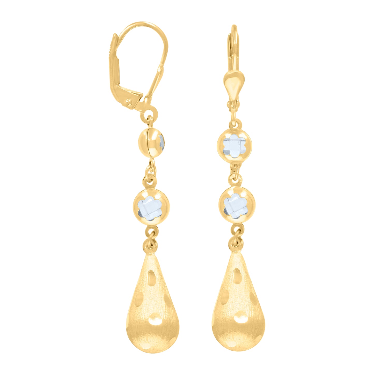 10K Yellow Gold Womens Cubic-Zirconia Tear Drop Dangle Leverback Earrings