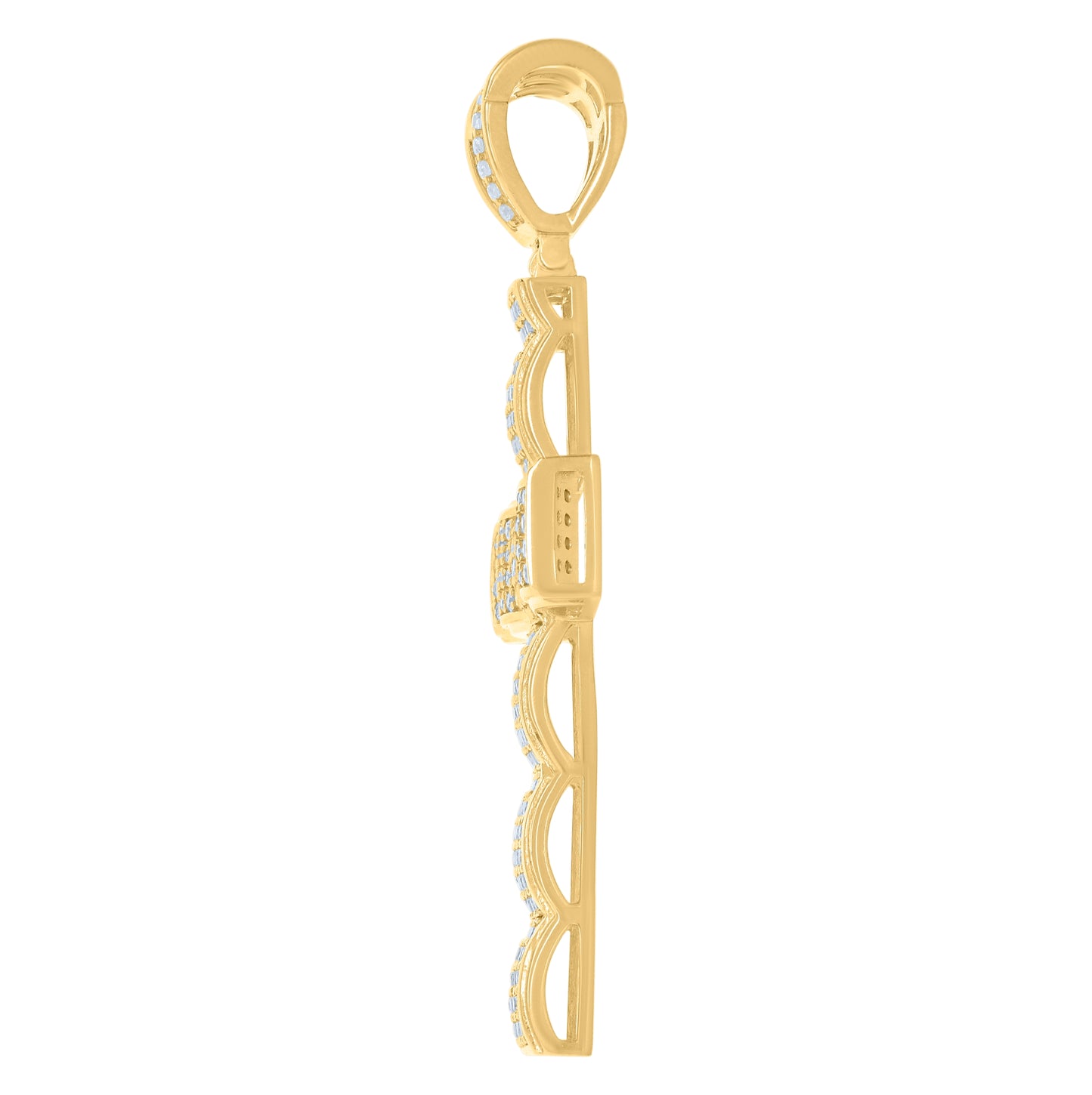 Sterling Silver Yellow-tone Mens Cubic-Zirconia Cross Religious Charm Pendant