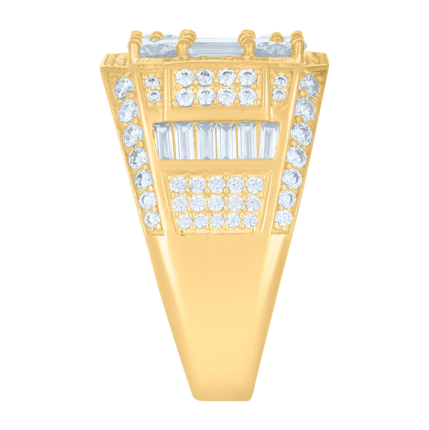 10K Yellow Gold Mens Baguette Round Cubic-Zirconia Fashion Ring