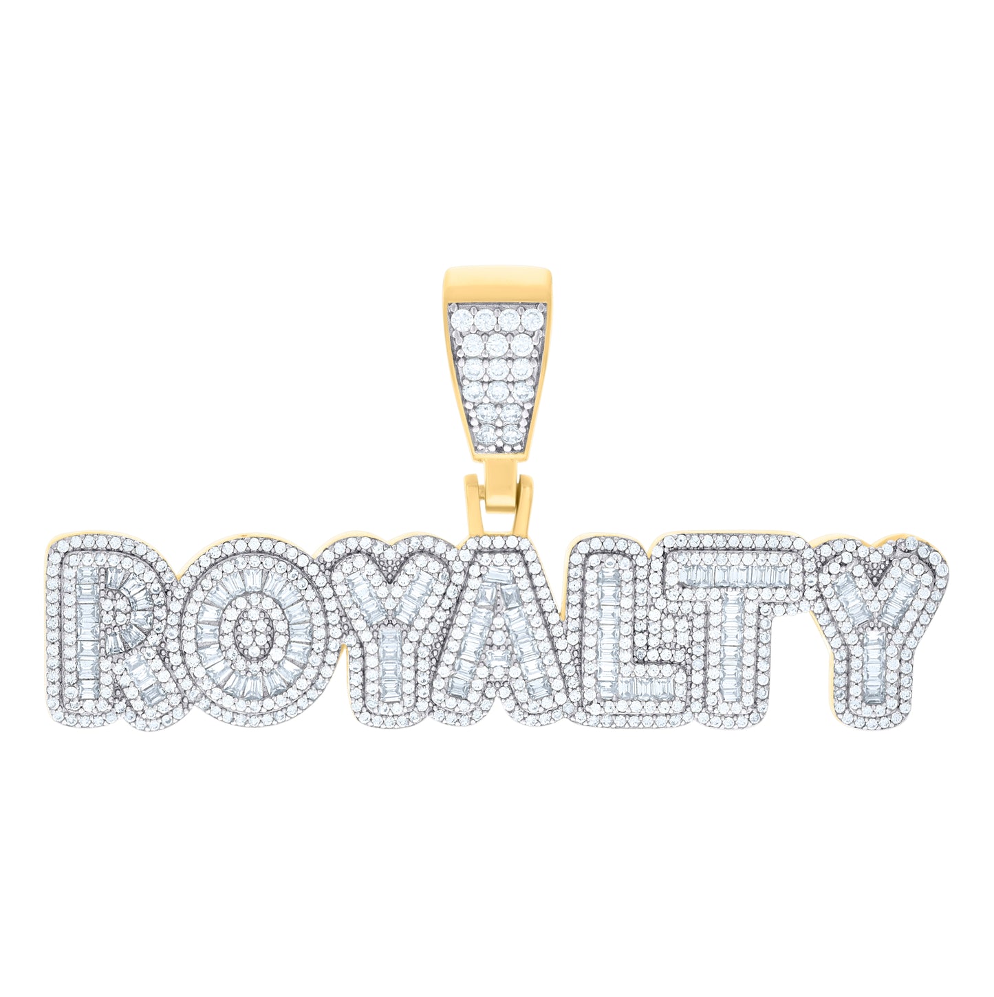 Sterling Silver Yellow-Tone Mens Baguette Round ROYALTY Fashion Charm Pendant