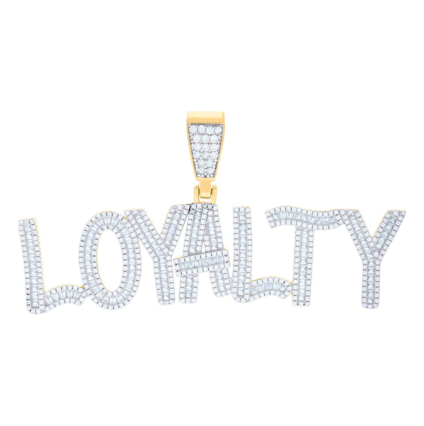 Sterling Silver Yellow-Tone Mens Baguette Round Loyalty Fashion Charm Pendant