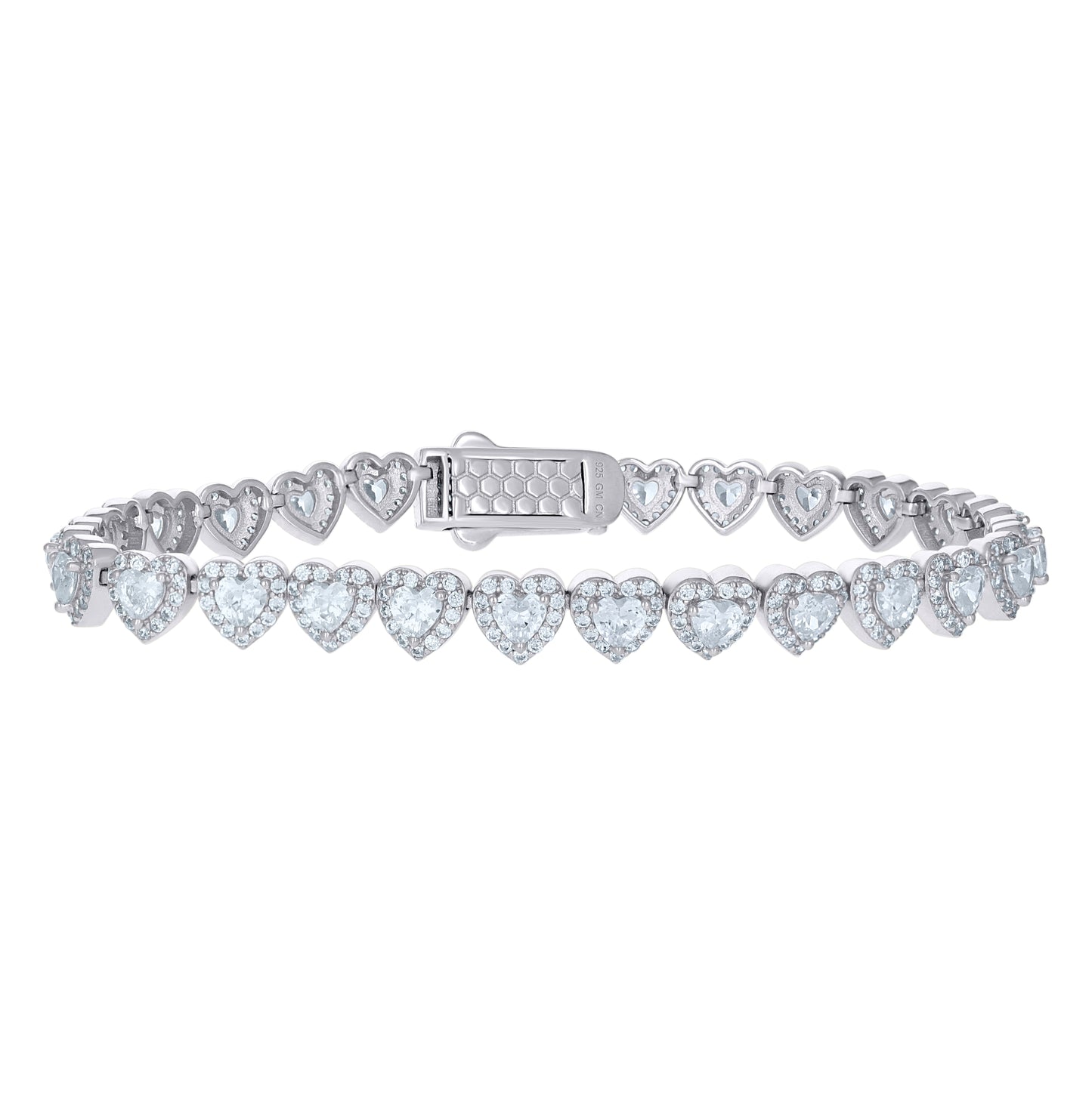 Sterling Silver Womens Cubic-Zirconia Heart Tennis Bracelet