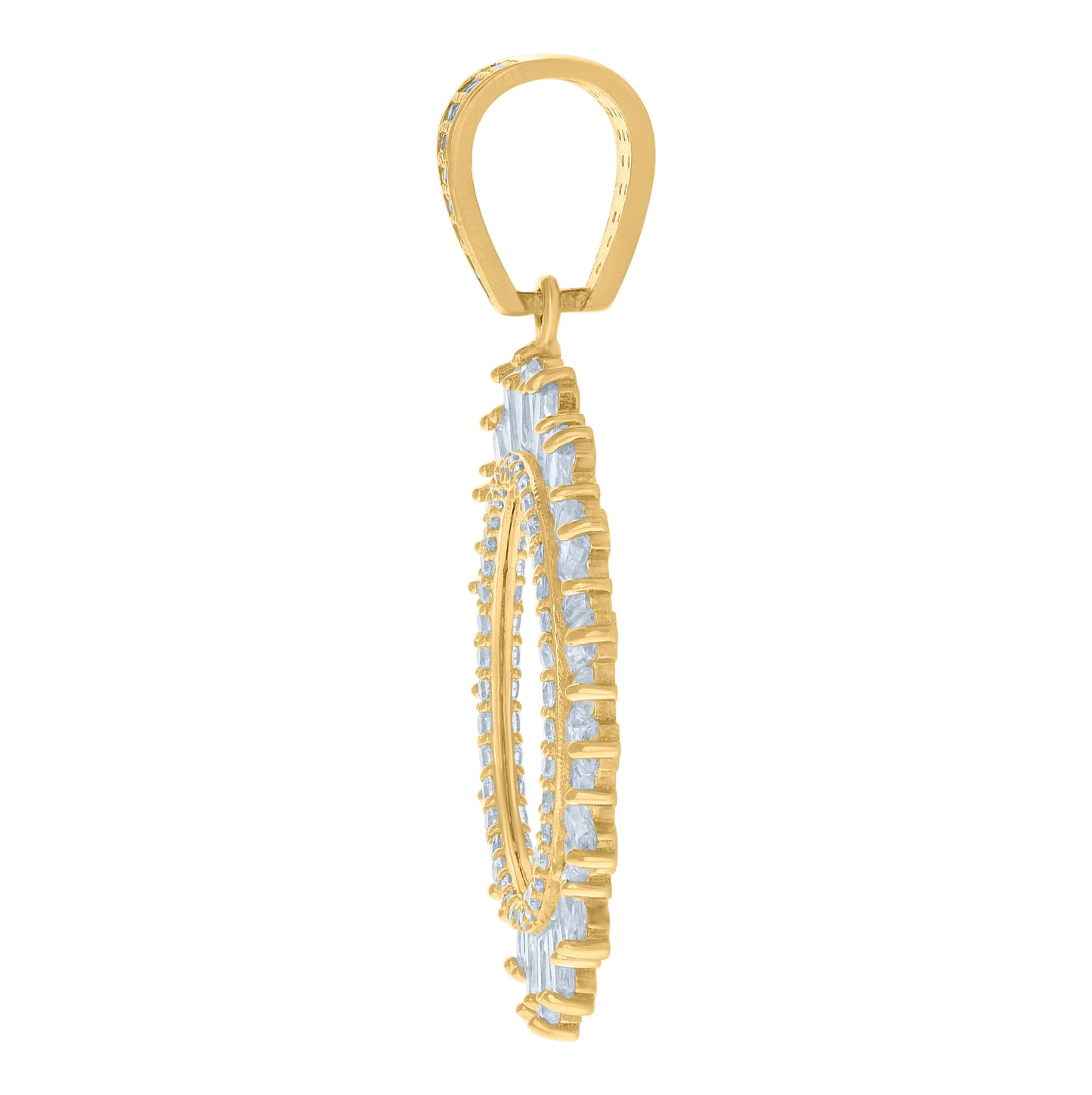 10K Yellow Gold Mens Baguette Round Cubic-Zirconia Photo Frame Charm Pendant