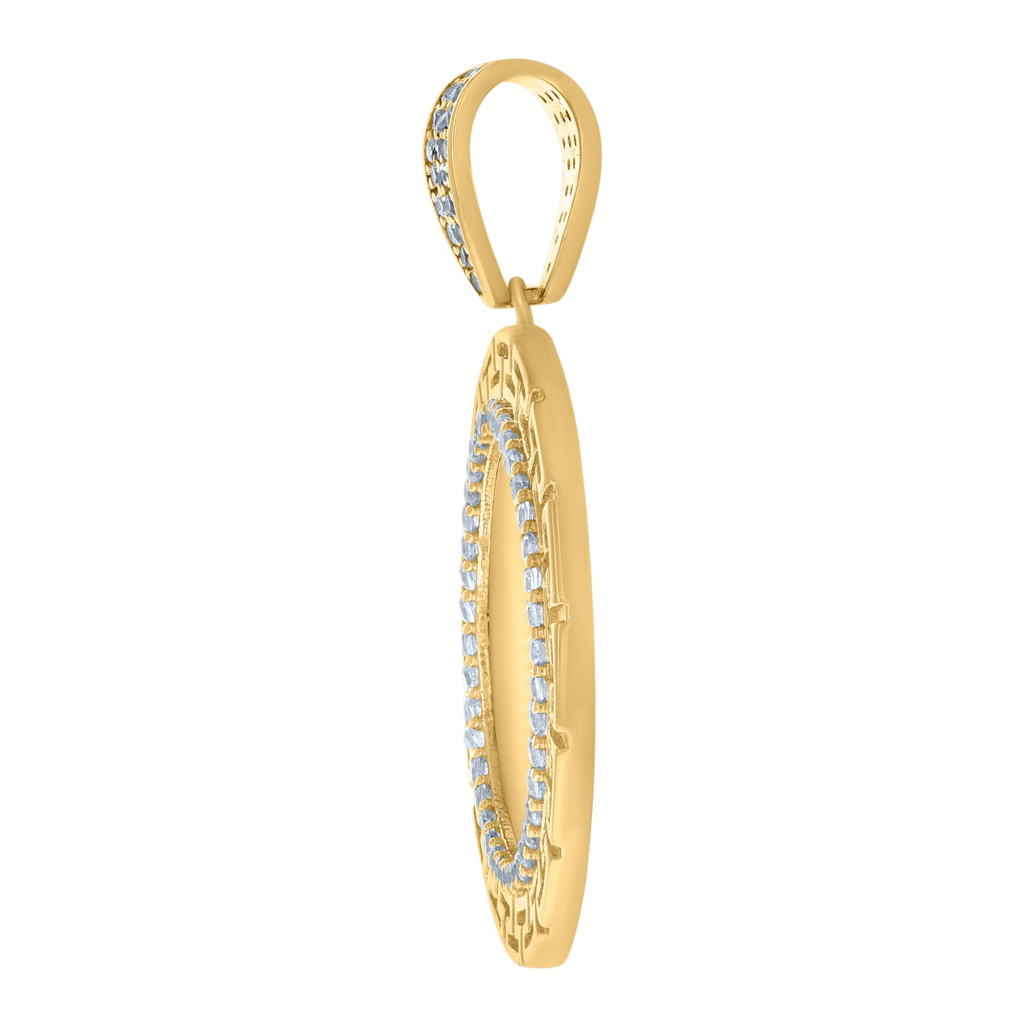 10K Yellow Gold Mens Cubic-Zirconia Circle Photo Frame Charm Pendant