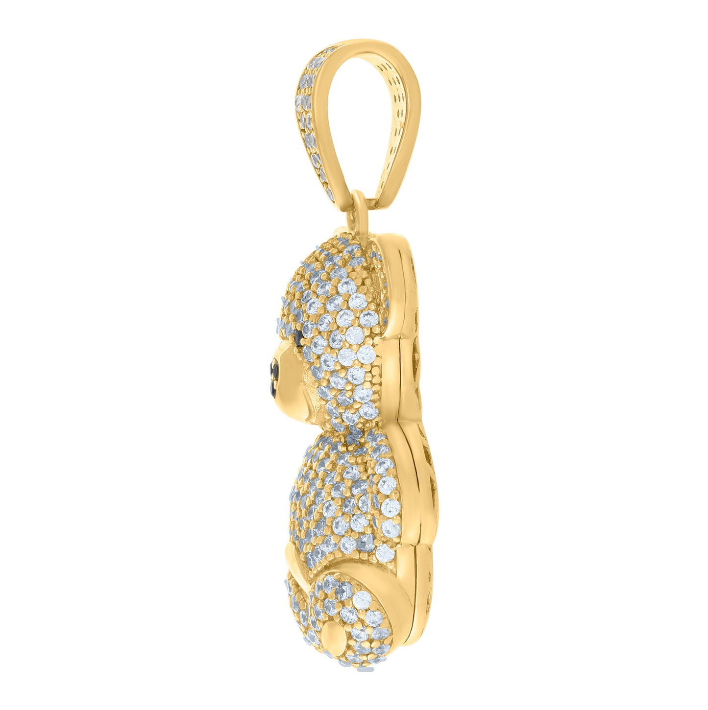 10K Yellow Gold Mens Black White Cubic-Zirconia Teddy Bear Charm Pendant