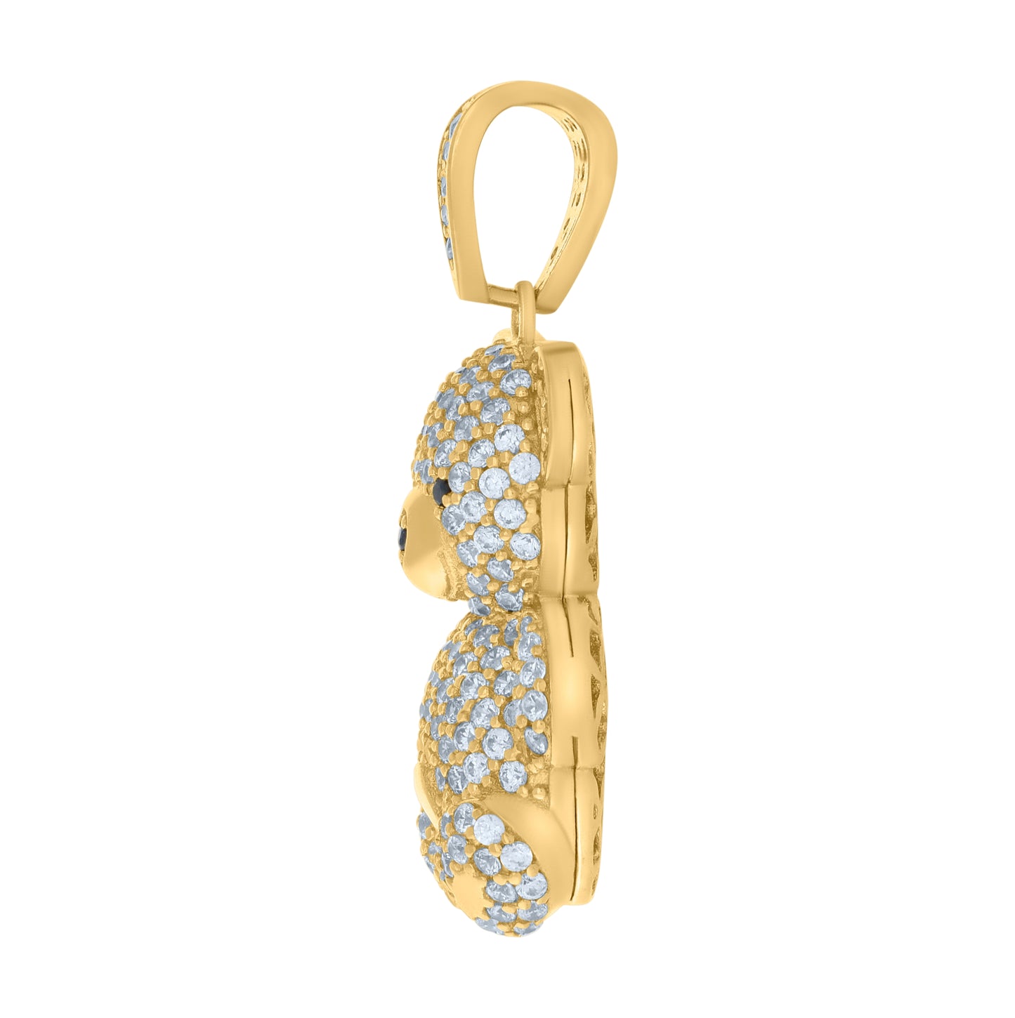 10K Yellow Gold Mens Black White Cubic-Zirconia Teddy Bear Charm Pendant