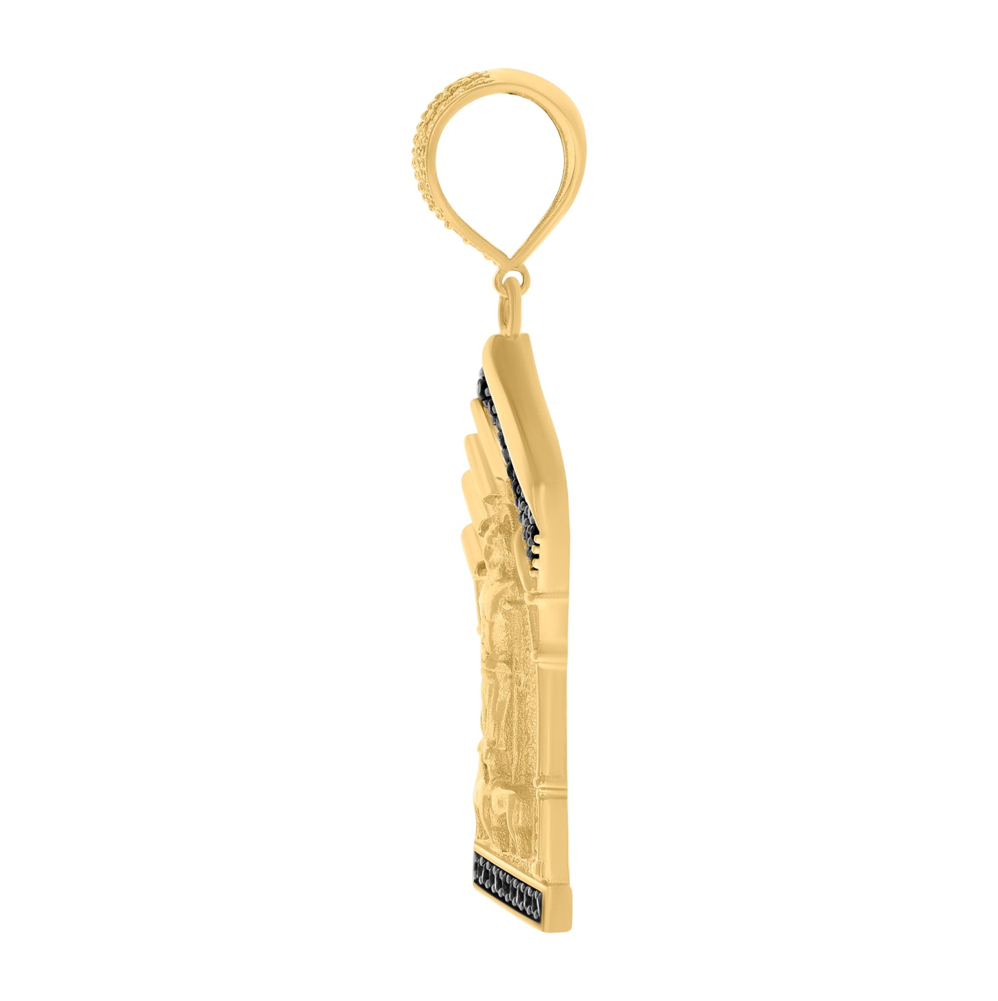 10K Two-tone Gold Mens Black White Cubic-Zirconia St. Lazarus Saints Religious Charm Pendant