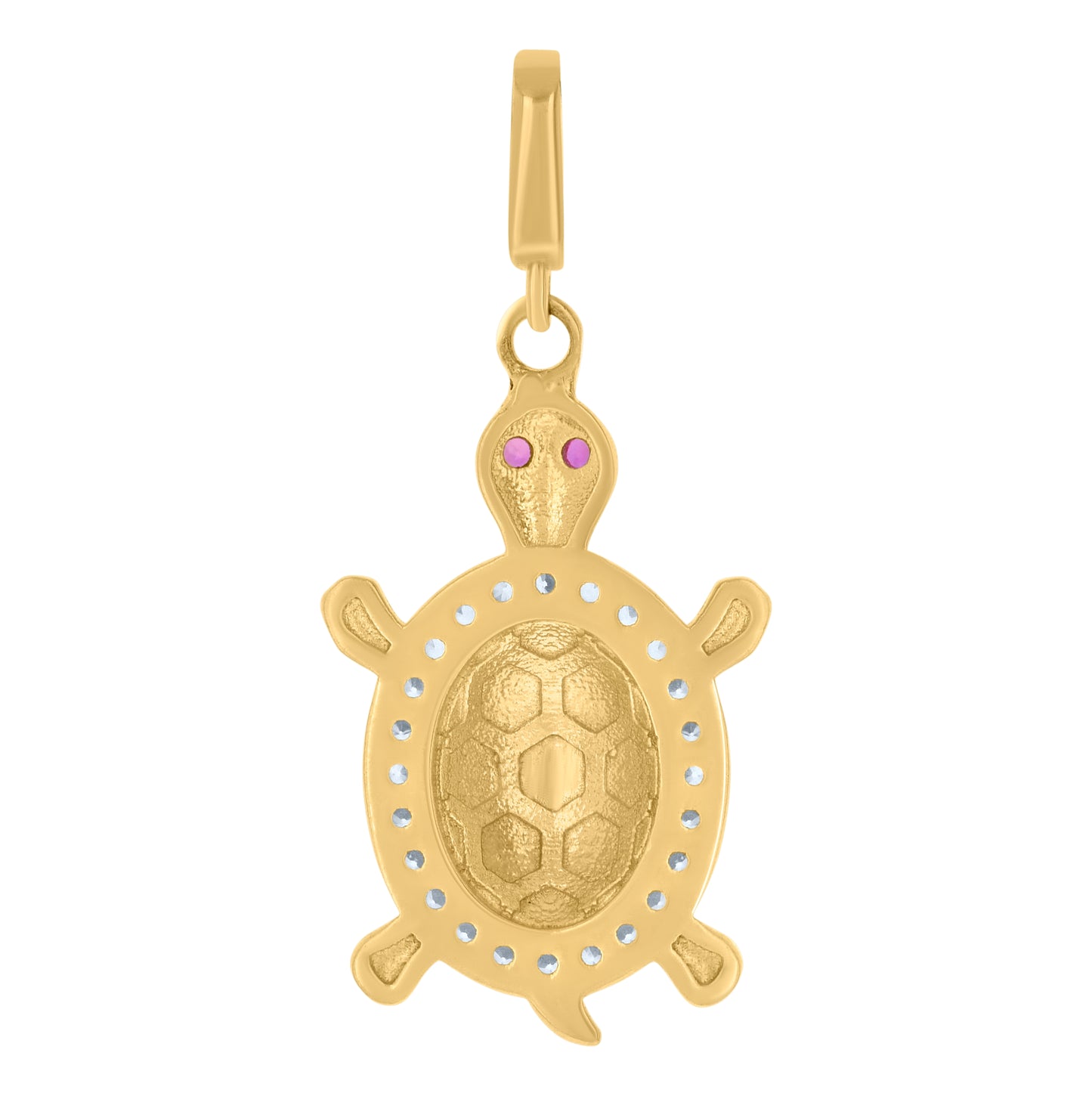 10K Tri-Color Gold Womens Pink White Cubic-Zirconia Tortoise Ocean Charm Pendant